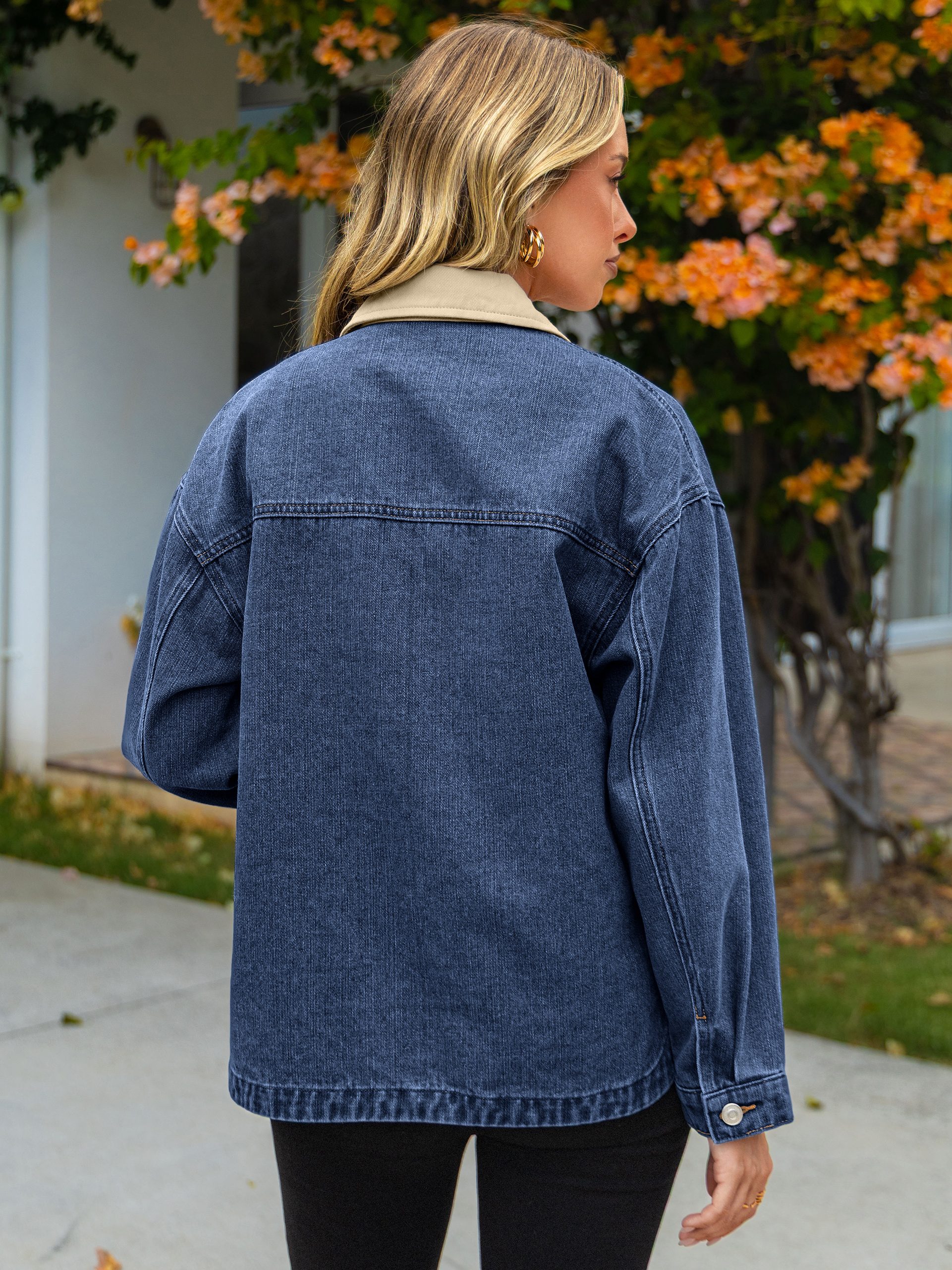 Oversized Contrast Collar Vintage Denim Jacket