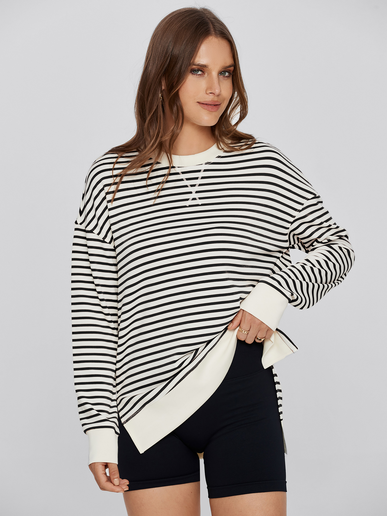 Crewneck Striped Pullover Sweatshirt