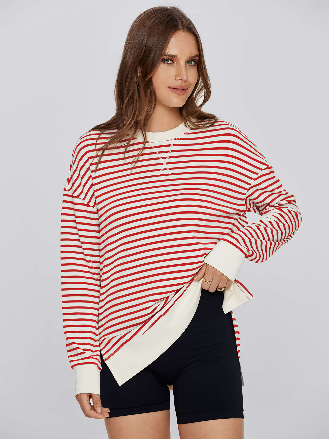 Crewneck Striped Pullover Sweatshirt