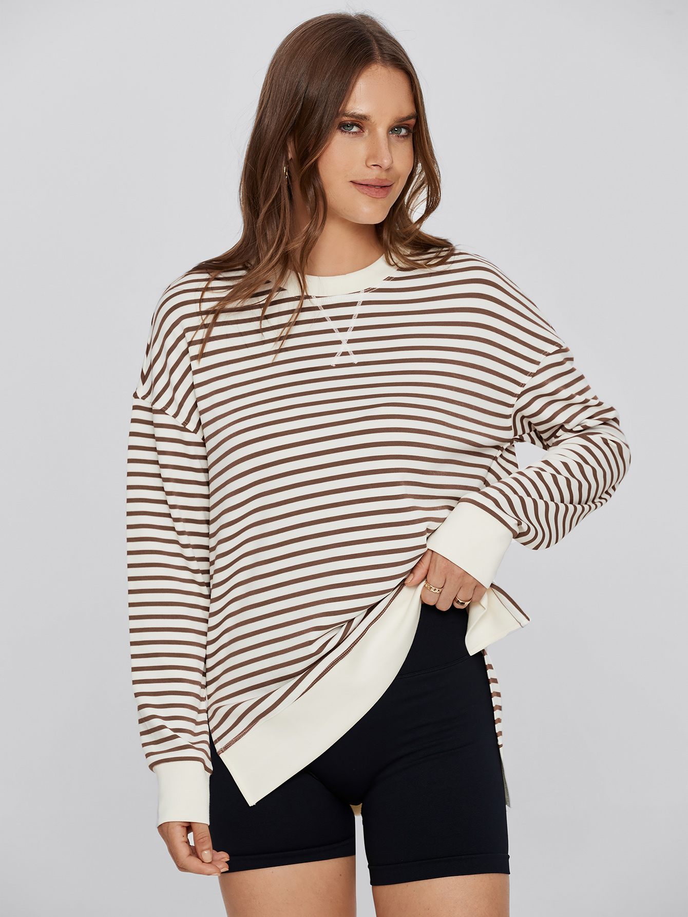 Crewneck Striped Pullover Sweatshirt