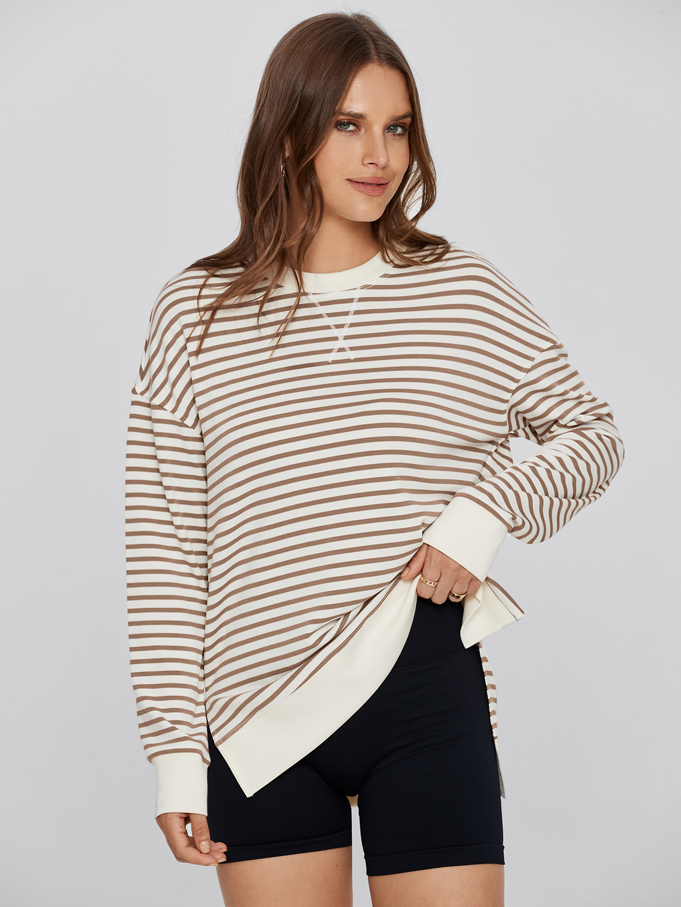 Crewneck Striped Pullover Sweatshirt