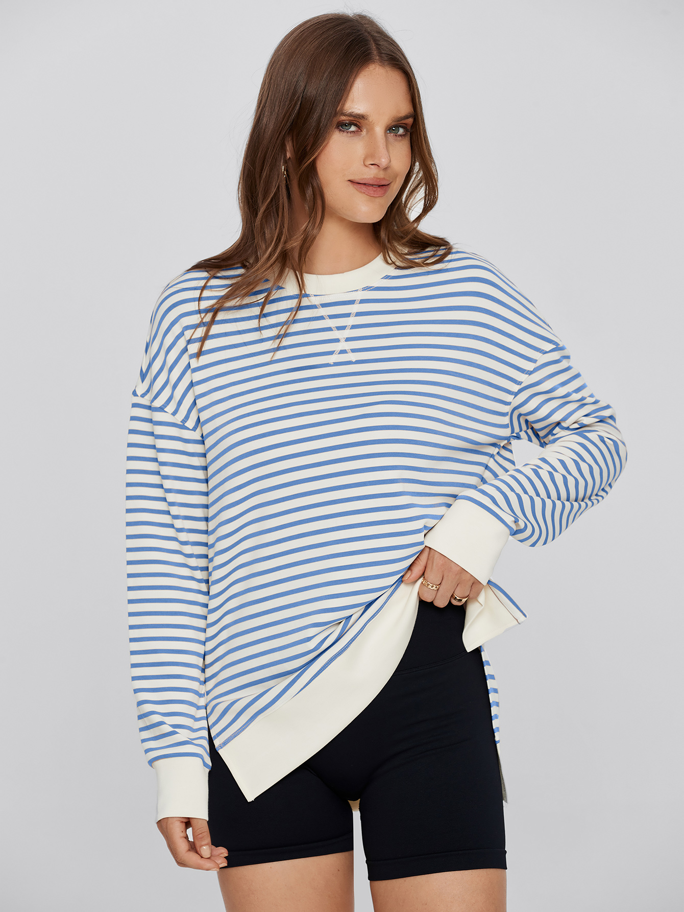 Crewneck Striped Pullover Sweatshirt
