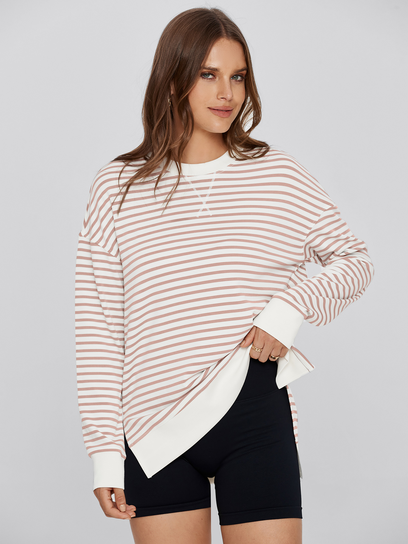 Crewneck Striped Pullover Sweatshirt