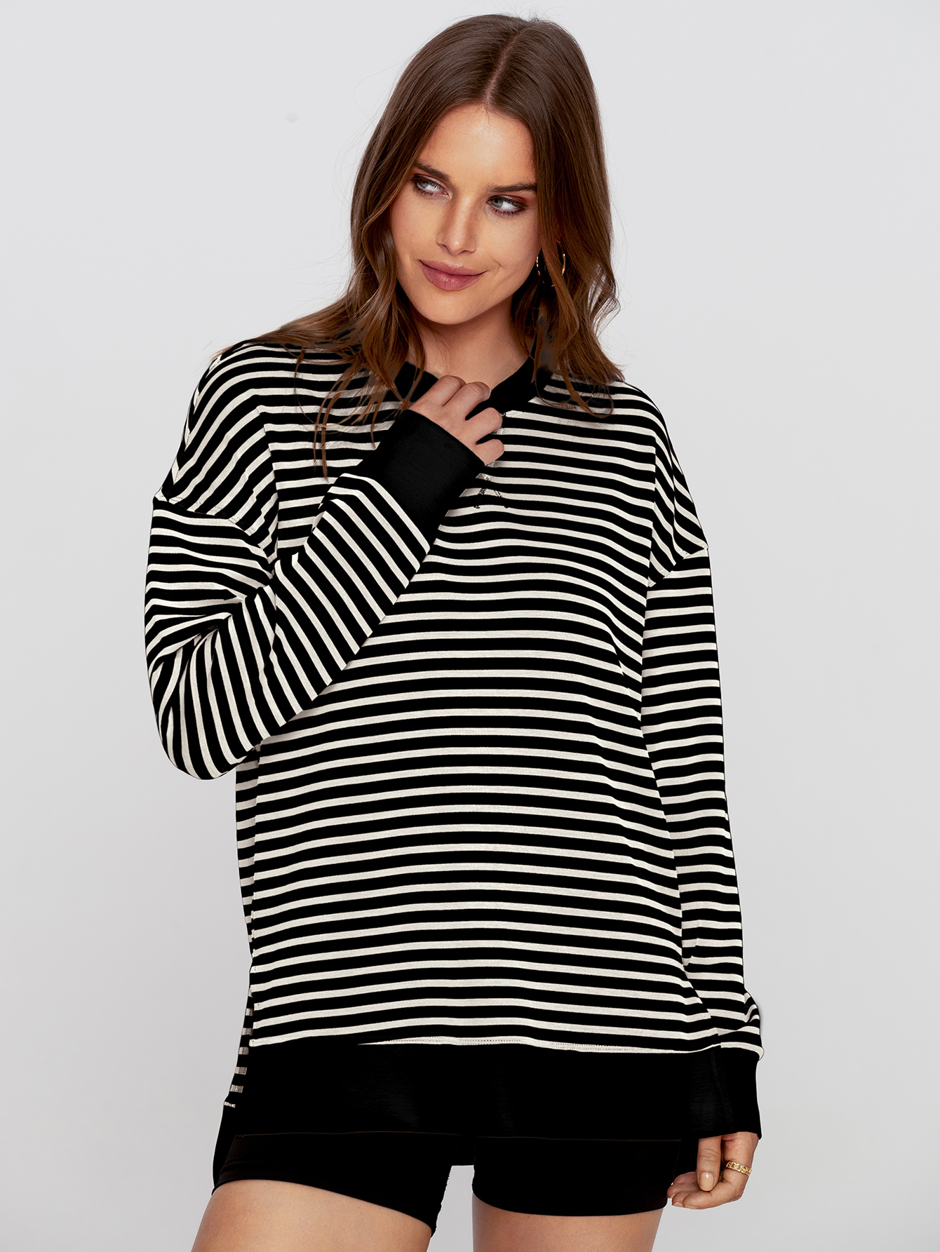 Crewneck Striped Pullover Sweatshirt