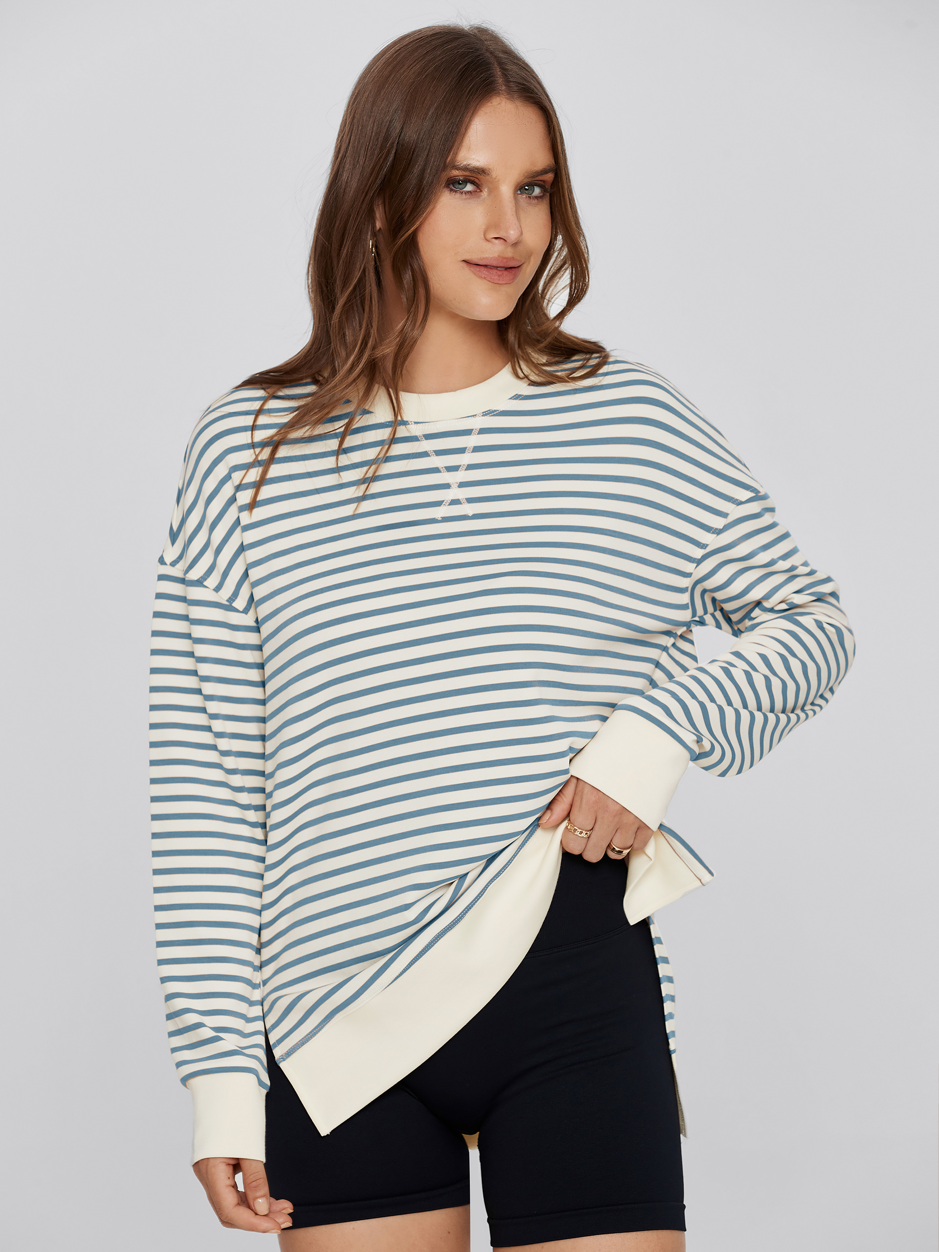 Crewneck Striped Pullover Sweatshirt