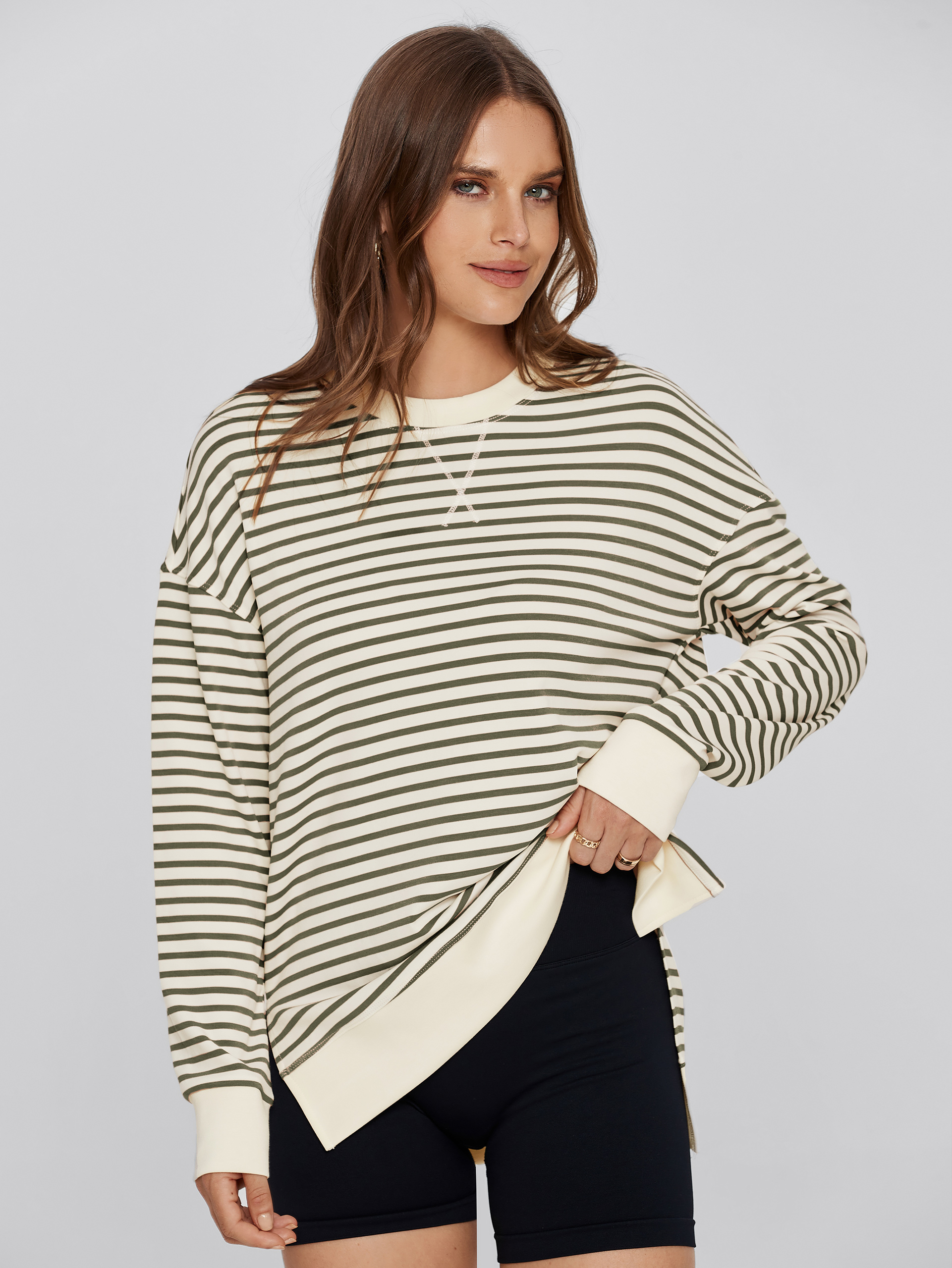 Crewneck Striped Pullover Sweatshirt