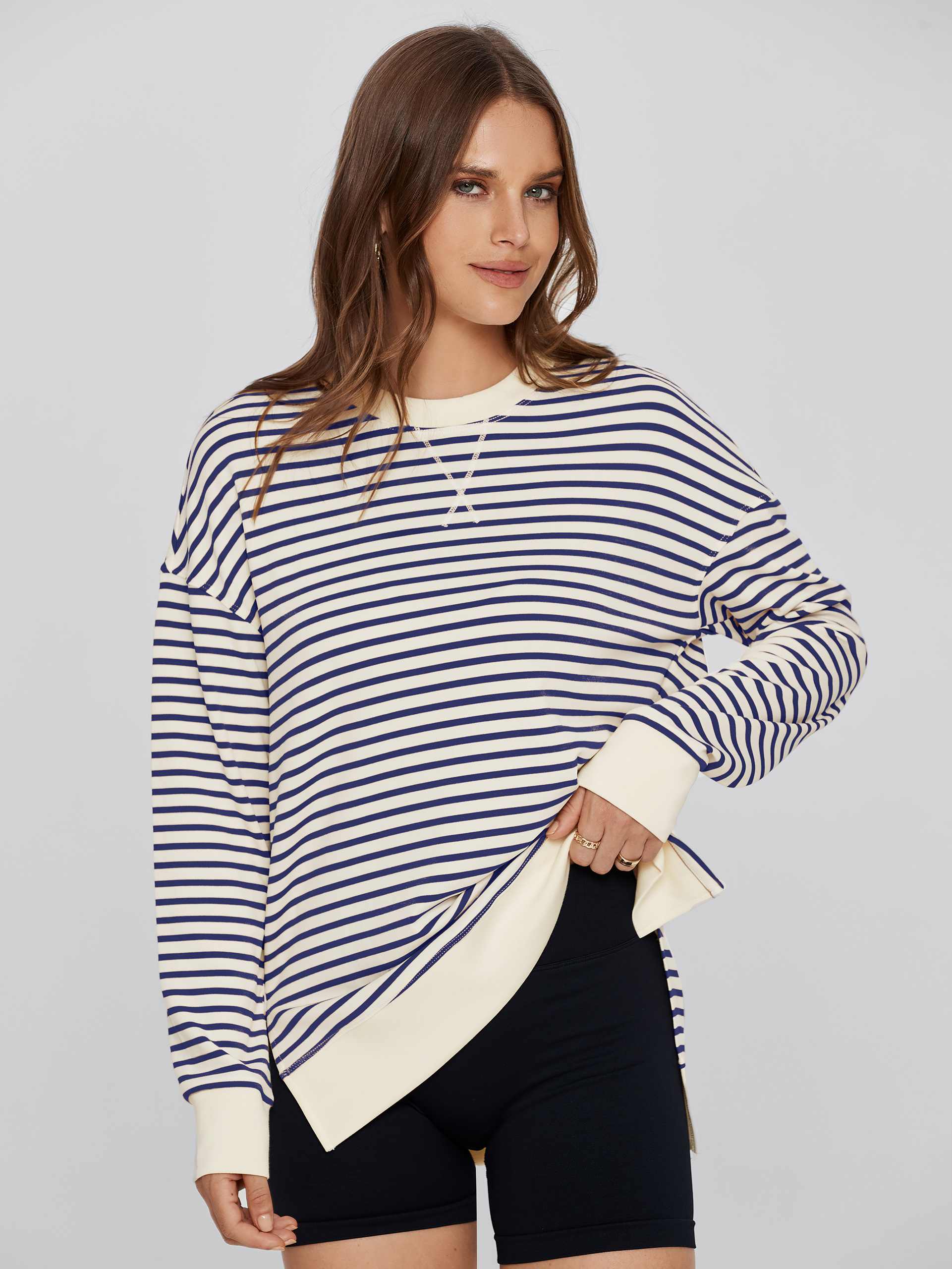 Crewneck Striped Pullover Sweatshirt