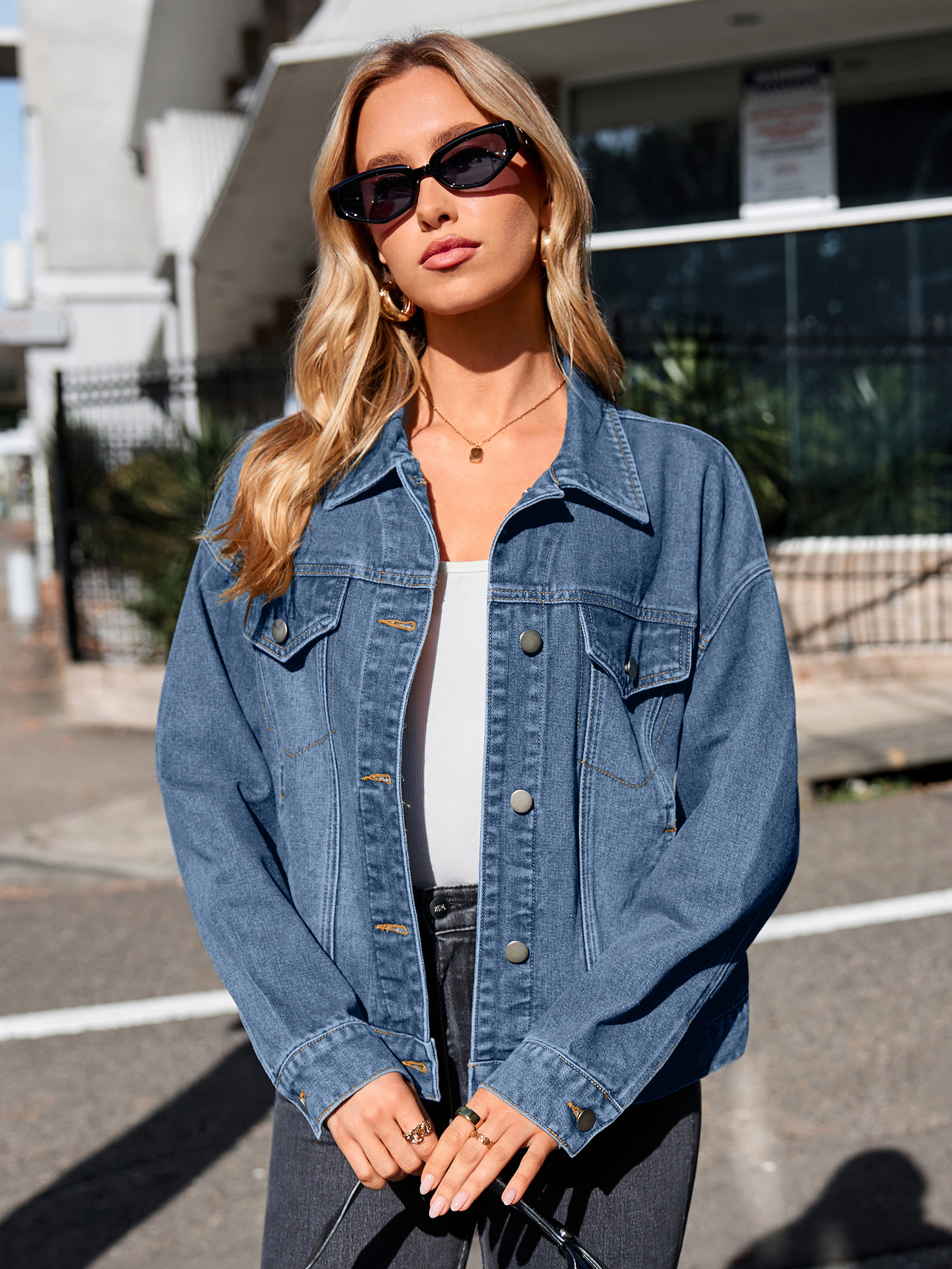 Trendy Button Down Cropped Western Jean Jacket