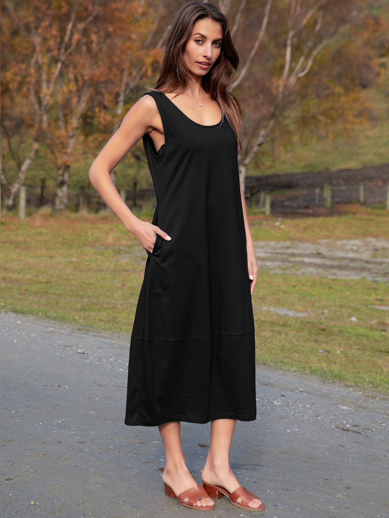Natural Cotton Sleeveless Summer Sundress - Black