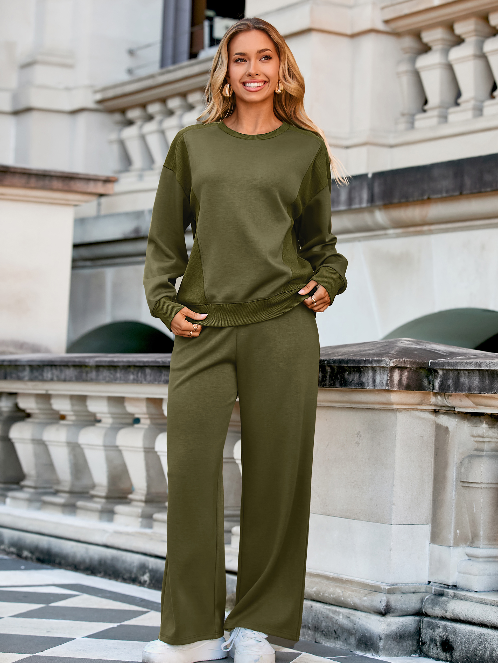 Lounge Two Piece Casual Set with Wide Pants