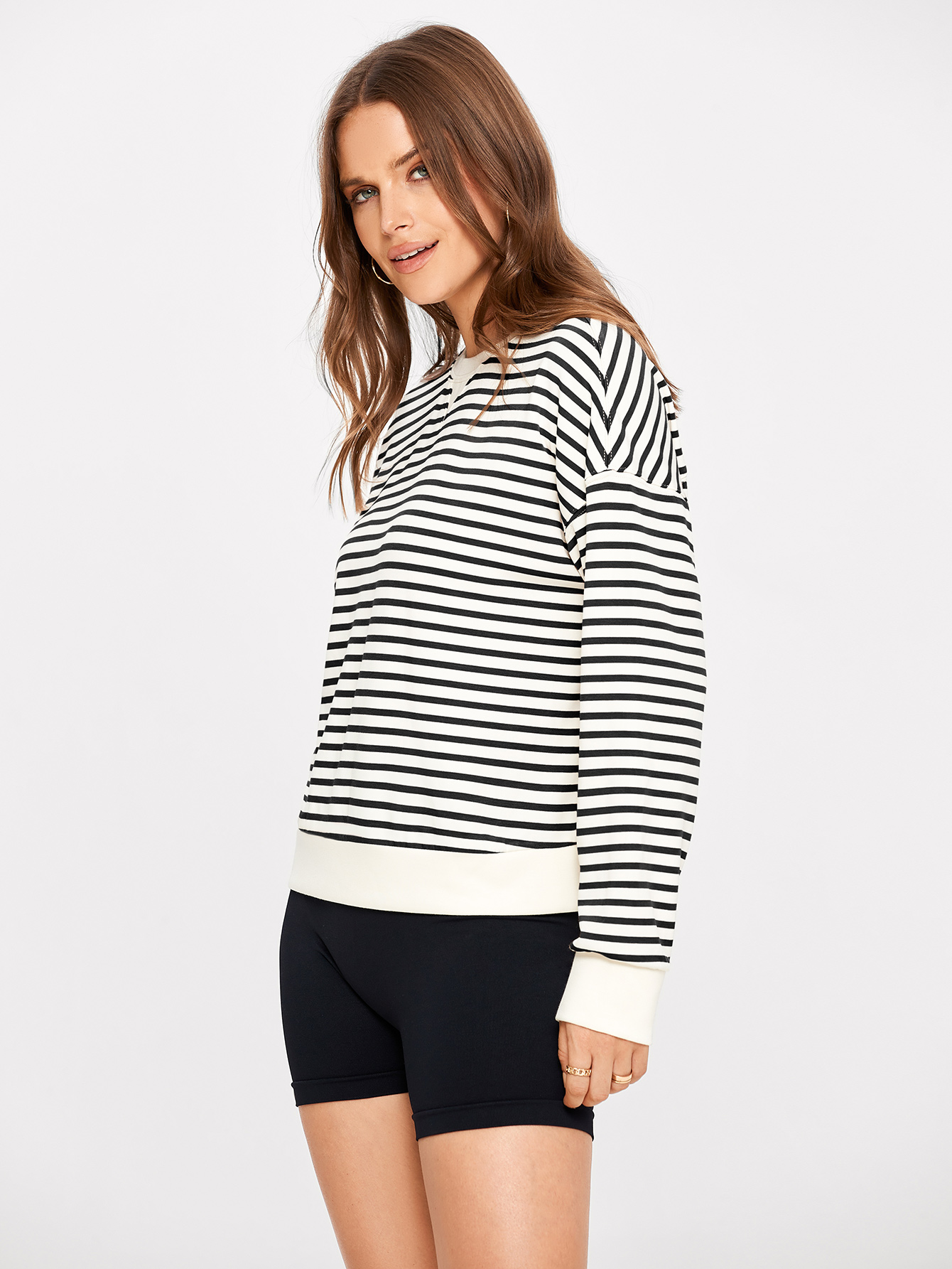 Classic Striped Crewneck Long Sleeve Crop Pullover