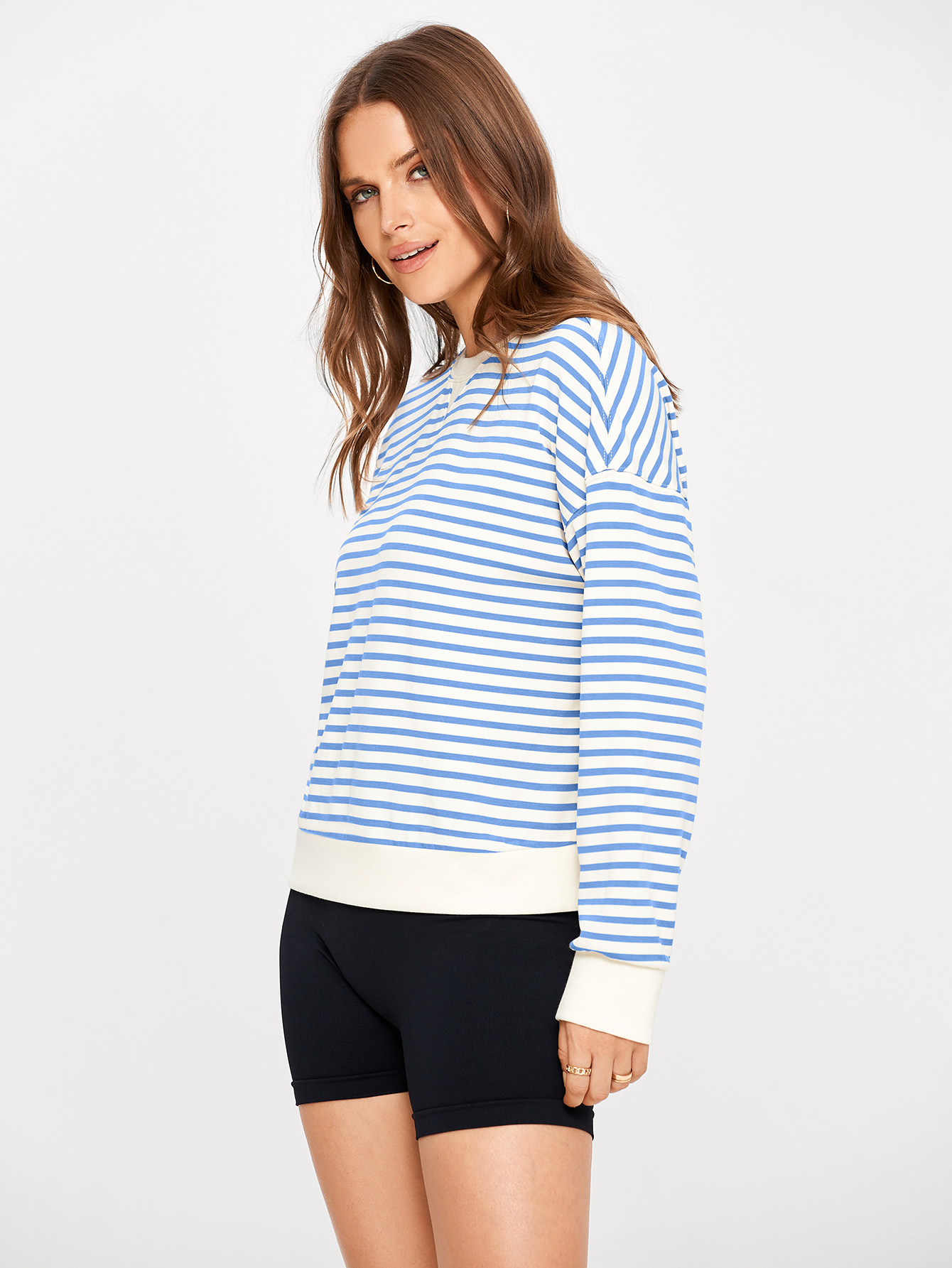 Classic Striped Crewneck Long Sleeve Crop Pullover