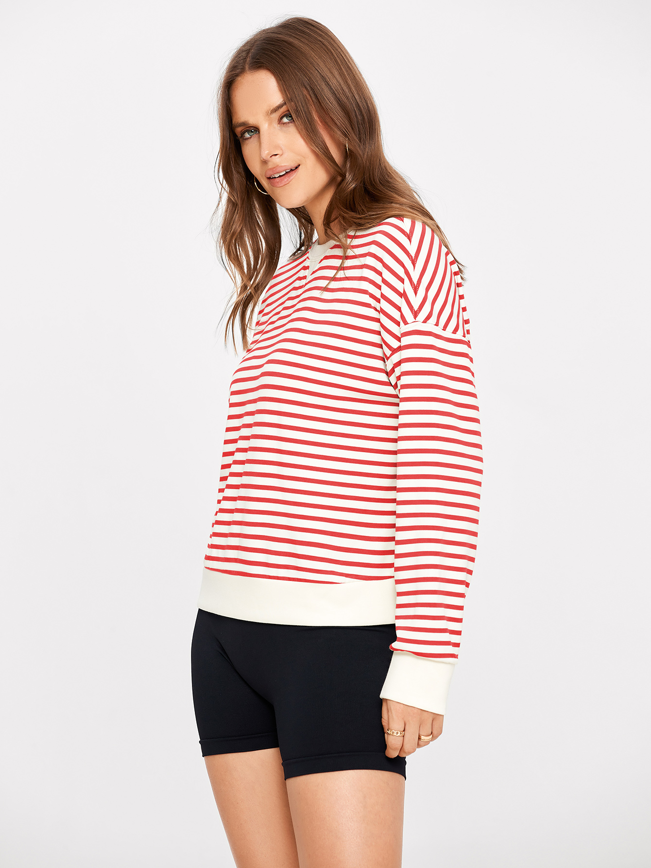 Classic Striped Crewneck Long Sleeve Crop Pullover