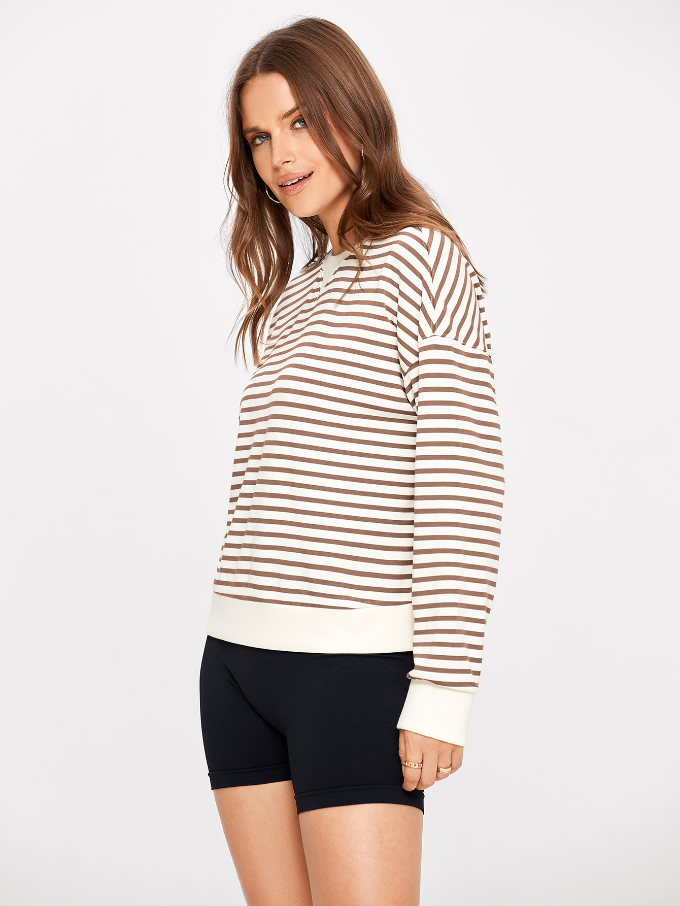 Classic Striped Crewneck Long Sleeve Crop Pullover