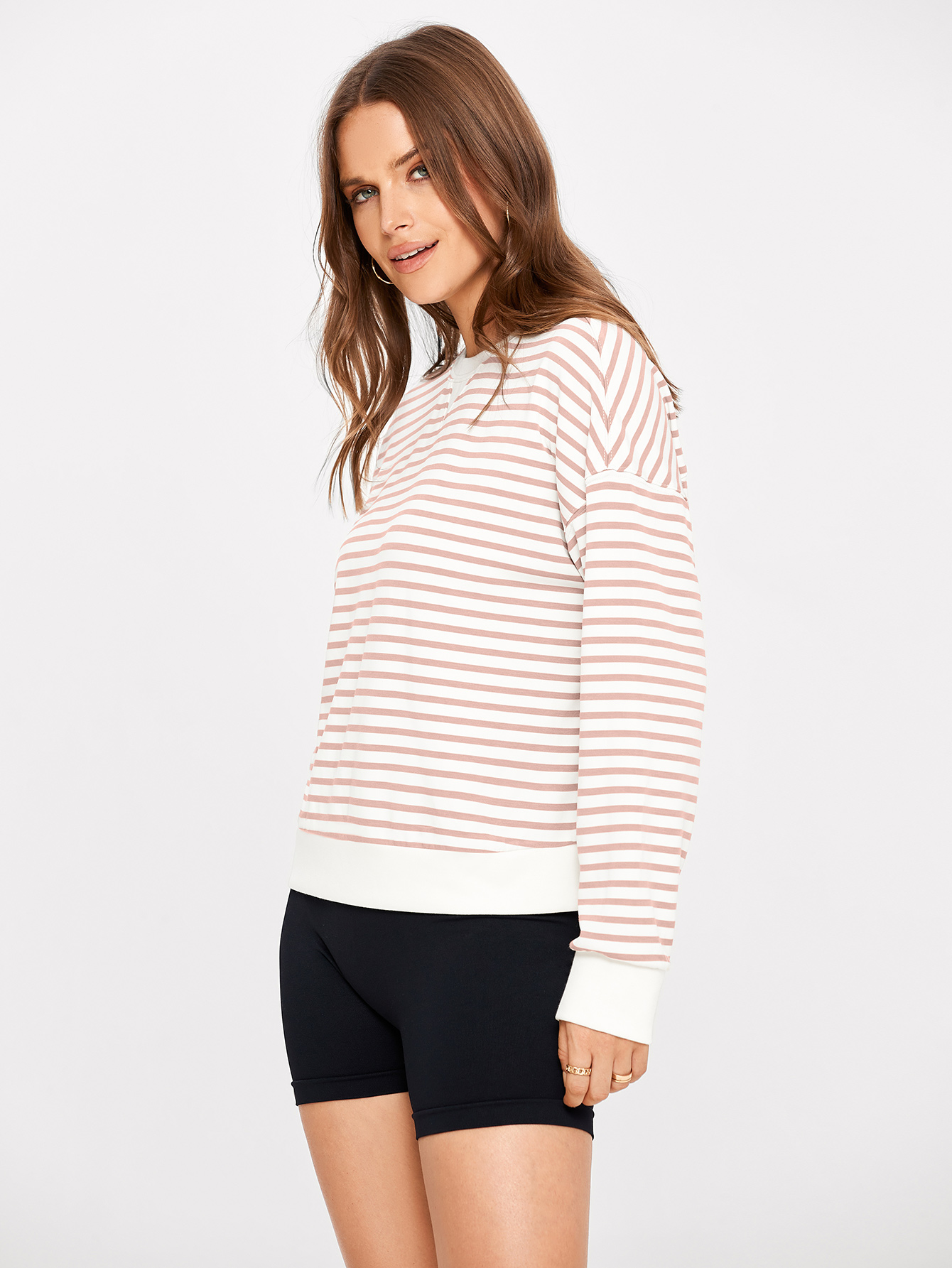 Classic Striped Crewneck Long Sleeve Crop Pullover
