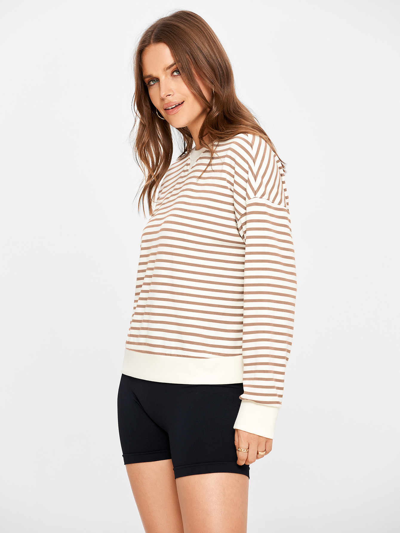 Classic Striped Crewneck Long Sleeve Crop Pullover