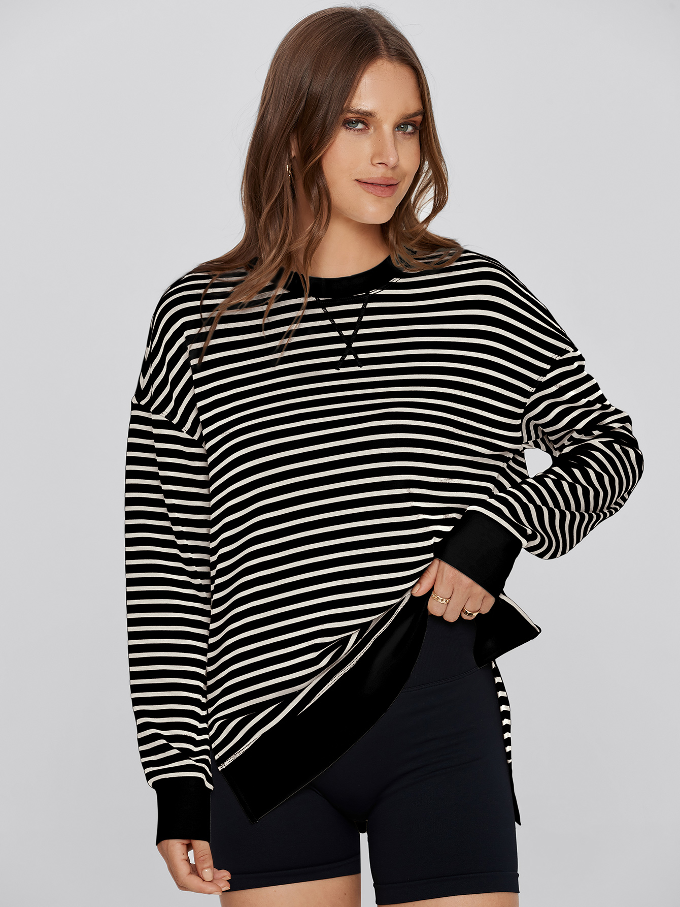 Crewneck Striped Pullover Sweatshirt