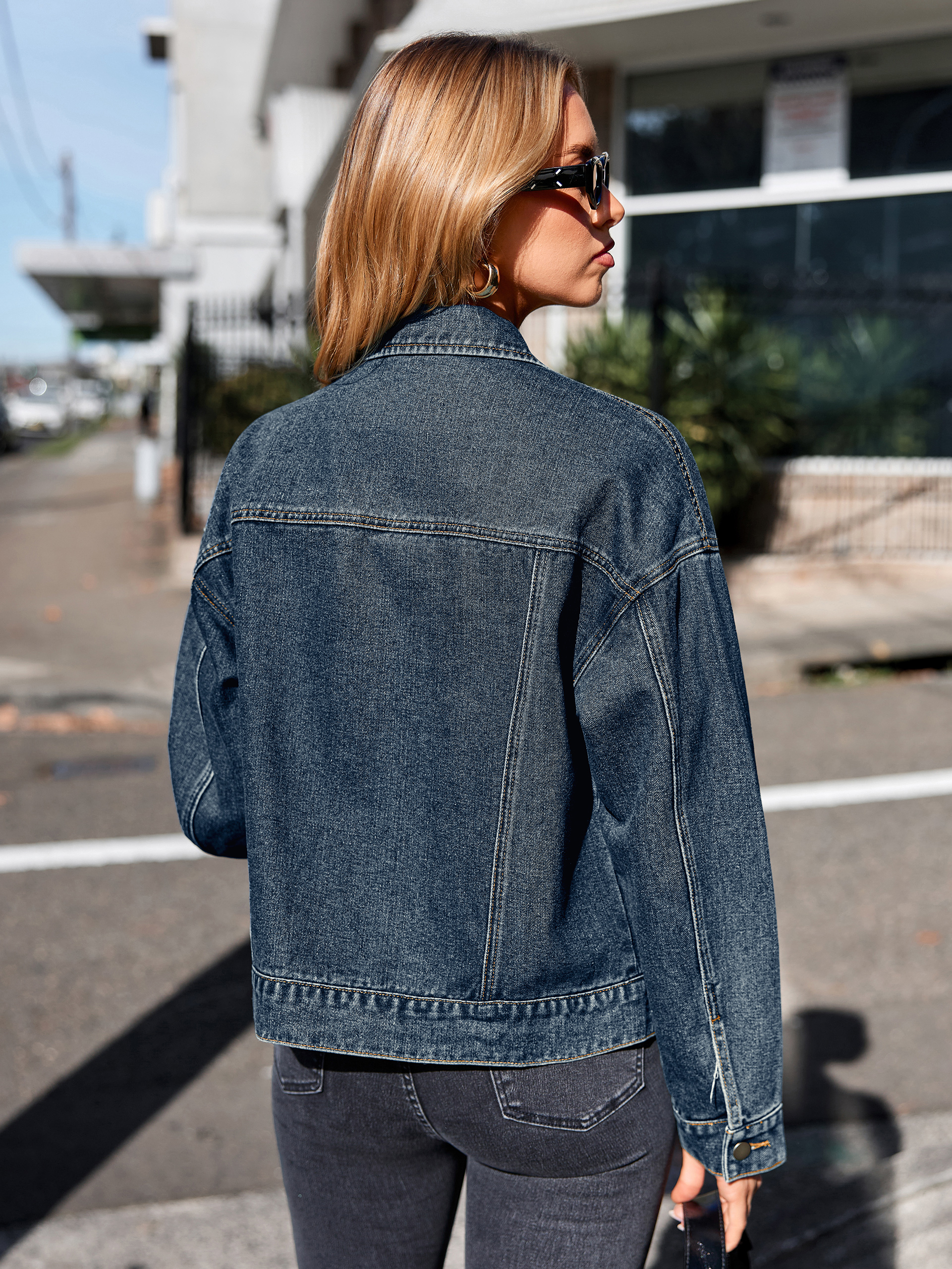 Trendy Button Down Cropped Western Jean Jacket