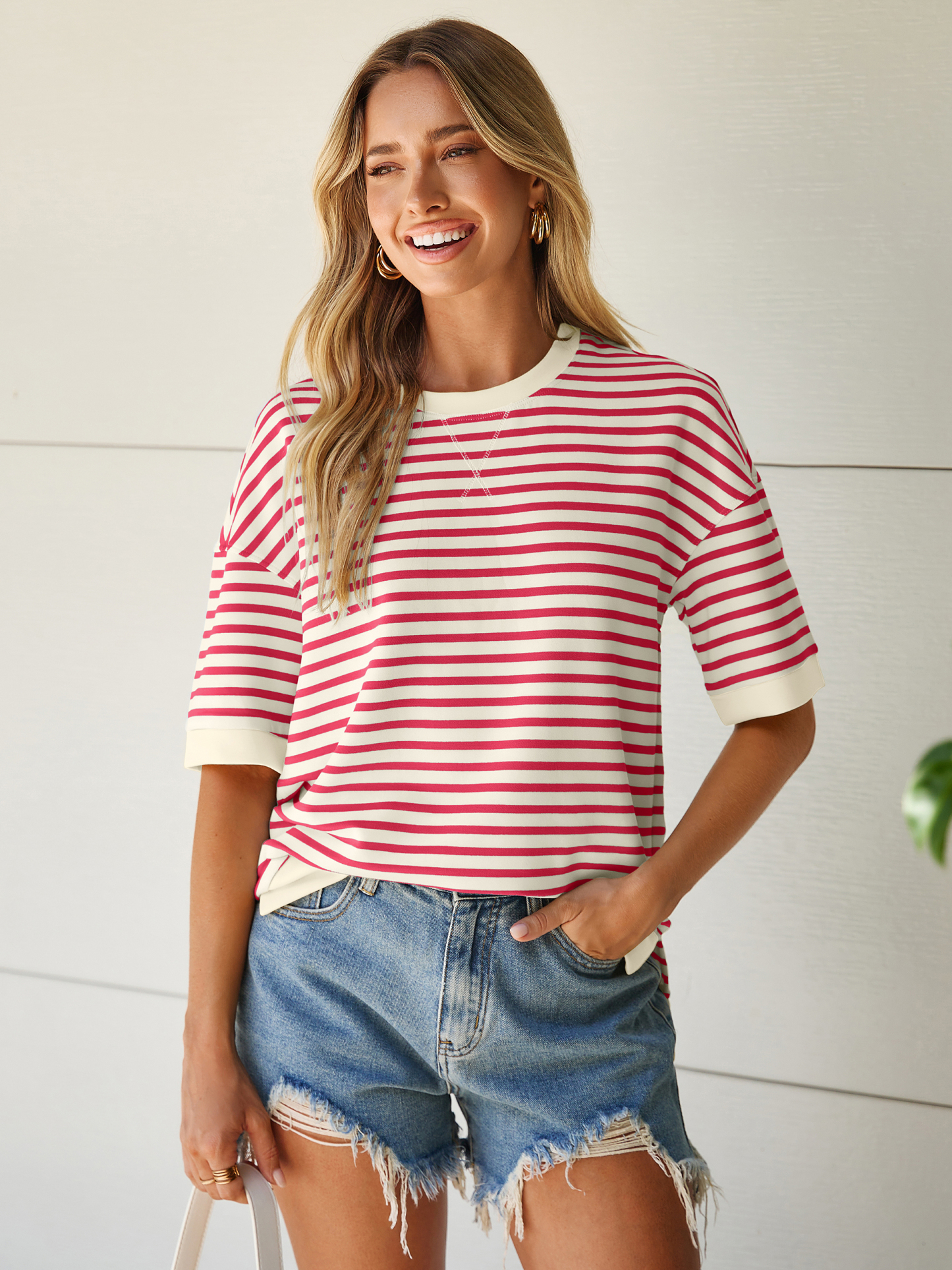 Striped Color Block Drop Shoulder Casual T-Shirt