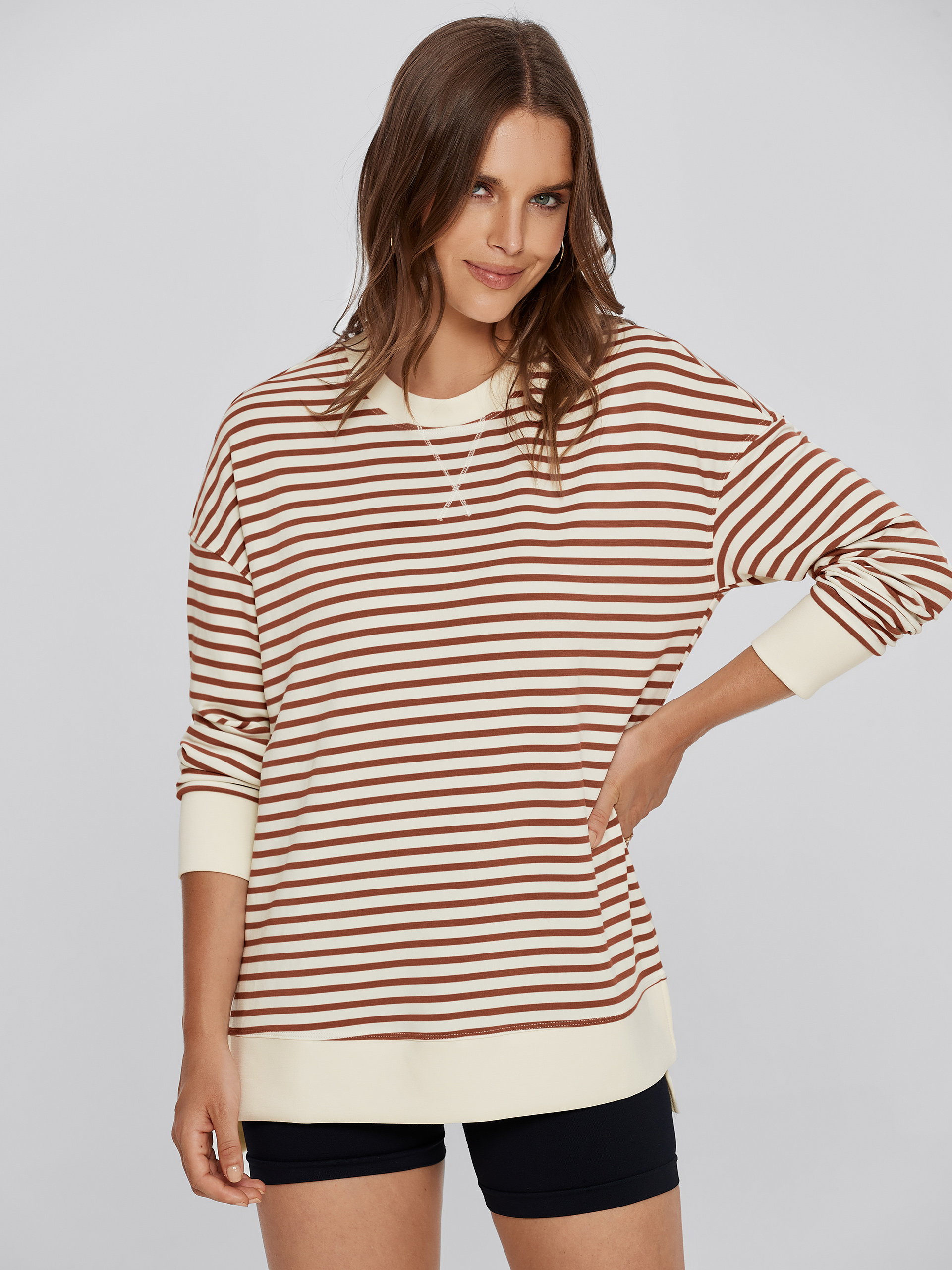 Crewneck Striped Pullover Sweatshirt
