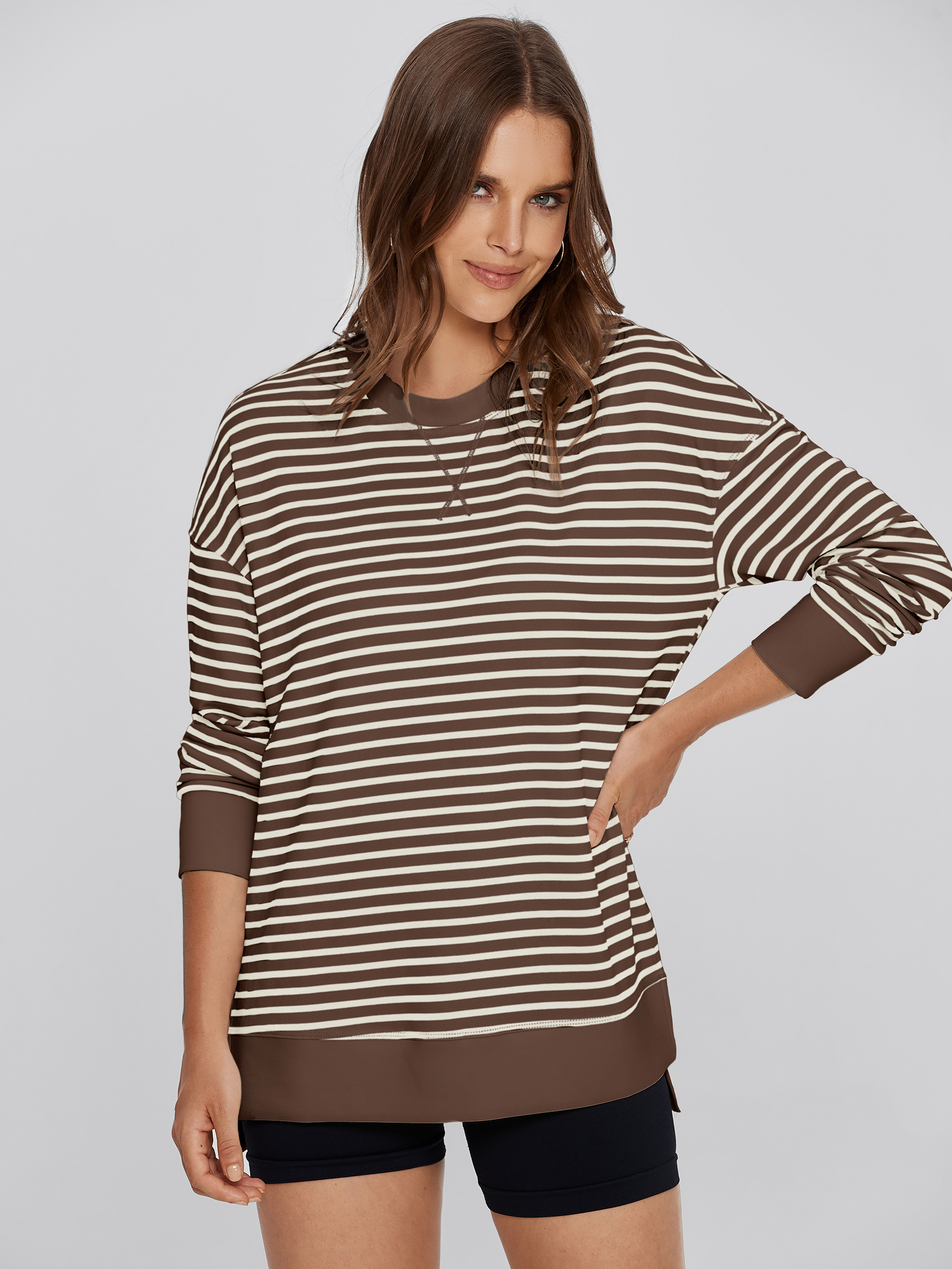 Crewneck Striped Pullover Sweatshirt