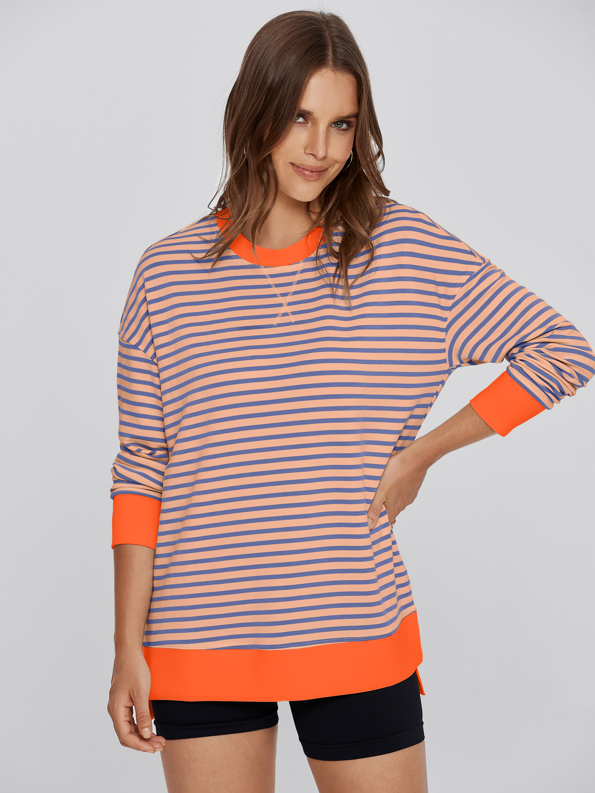 Crewneck Striped Pullover Sweatshirt