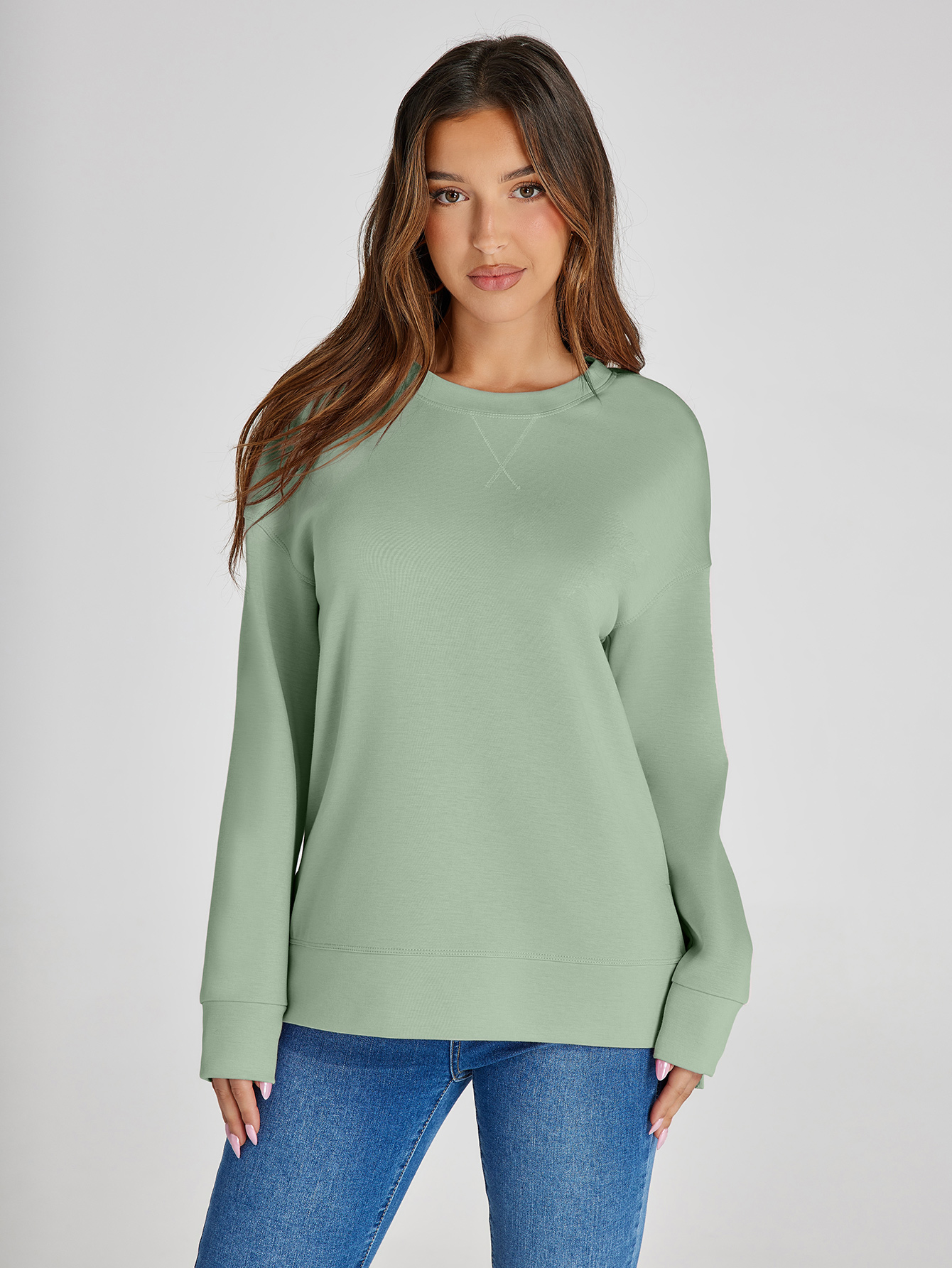 Crewneck Raglan Long Sleeve Loose Sweatshirt - Bean Green
