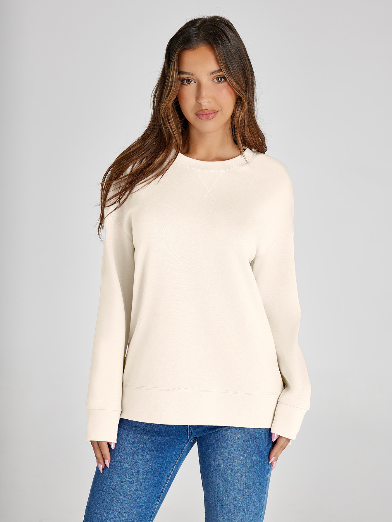 Crewneck Raglan Long Sleeve Loose Sweatshirt - Apricot