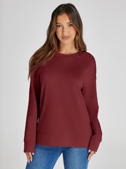 Crewneck Raglan Long Sleeve Loose Sweatshirt - Burgundy