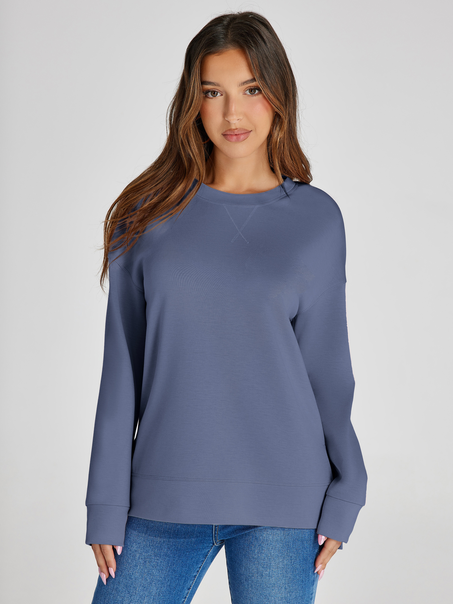 Crewneck Raglan Long Sleeve Loose Sweatshirt - Blue Purple