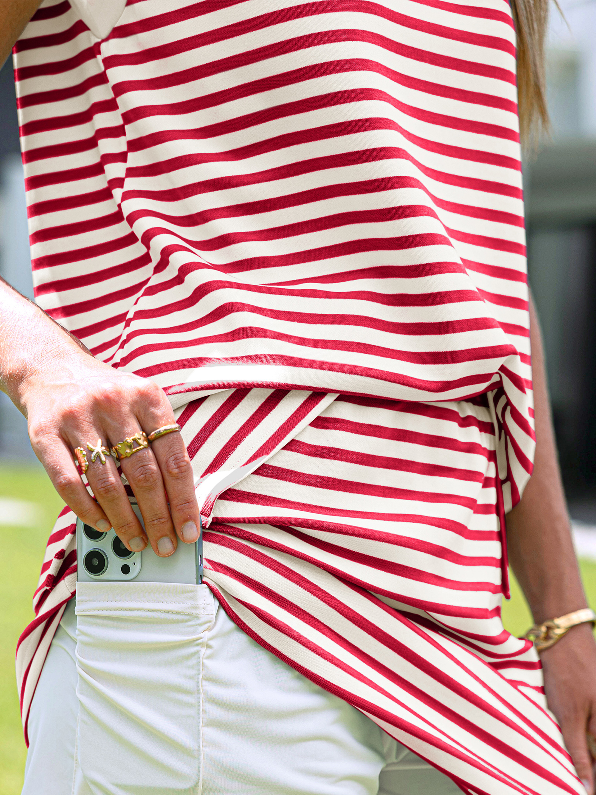 Striped Sleeveless Crewneck Skort Two Piece Set