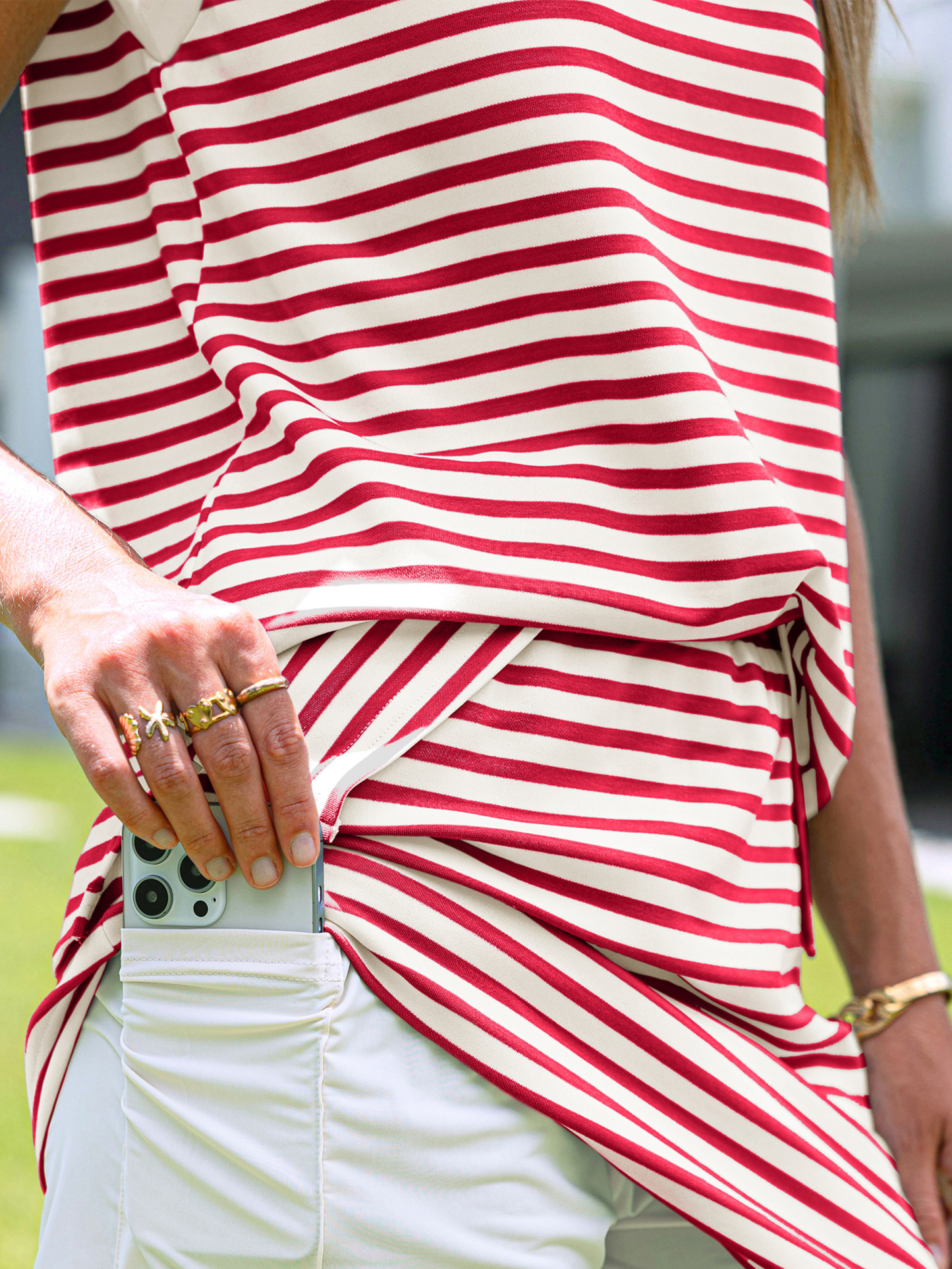 Striped Sleeveless Crewneck Skort Two Piece Set