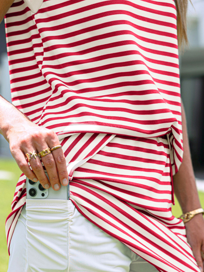 Striped Sleeveless Crewneck Skort Two Piece Set