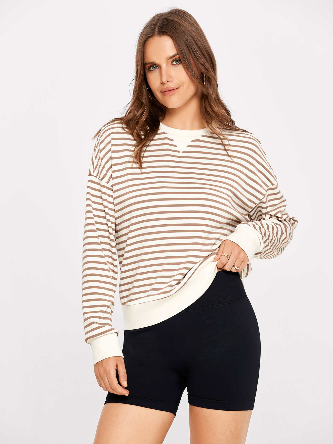 Classic Striped Crewneck Long Sleeve Crop Pullover
