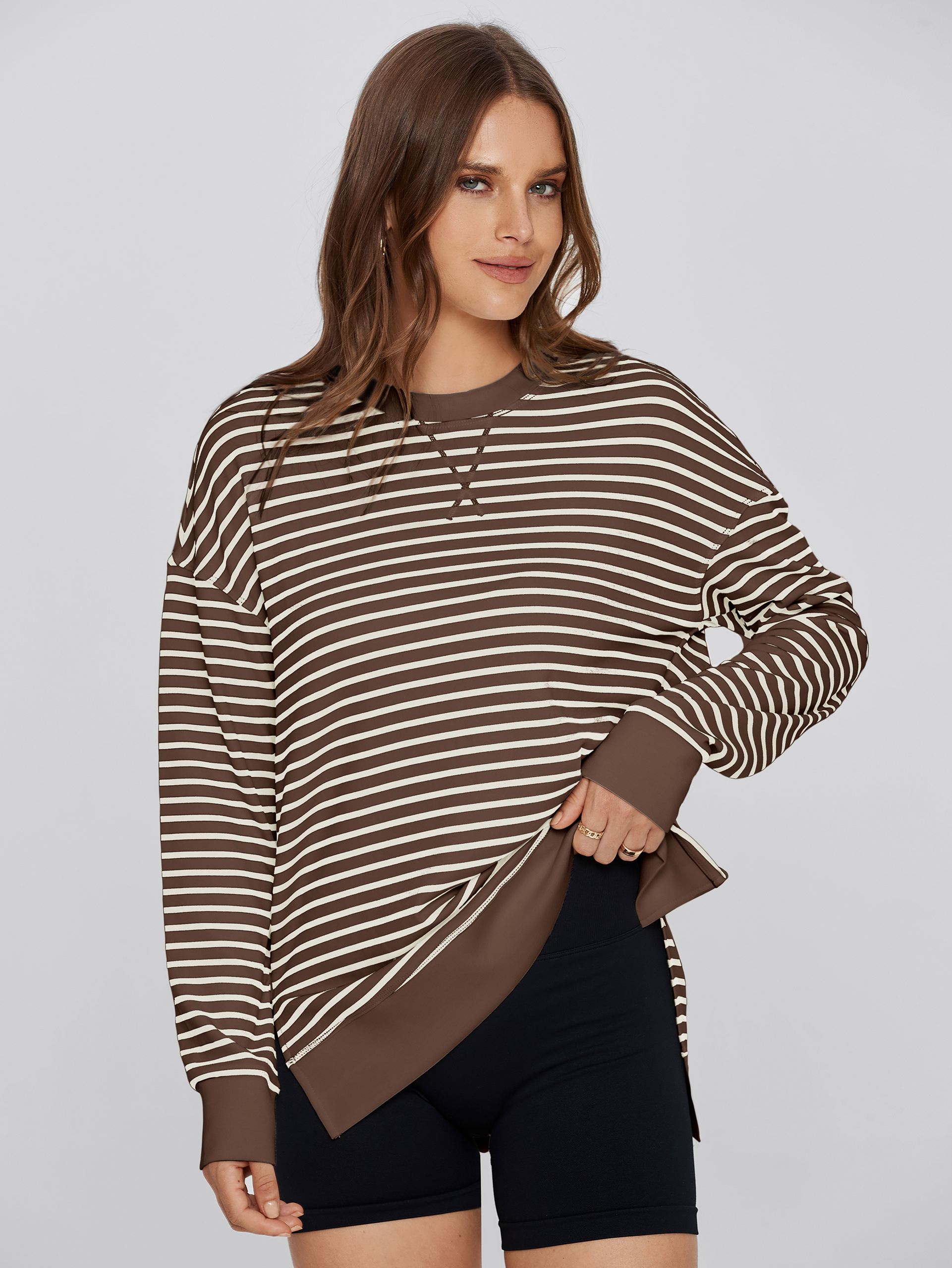 Crewneck Striped Pullover Sweatshirt