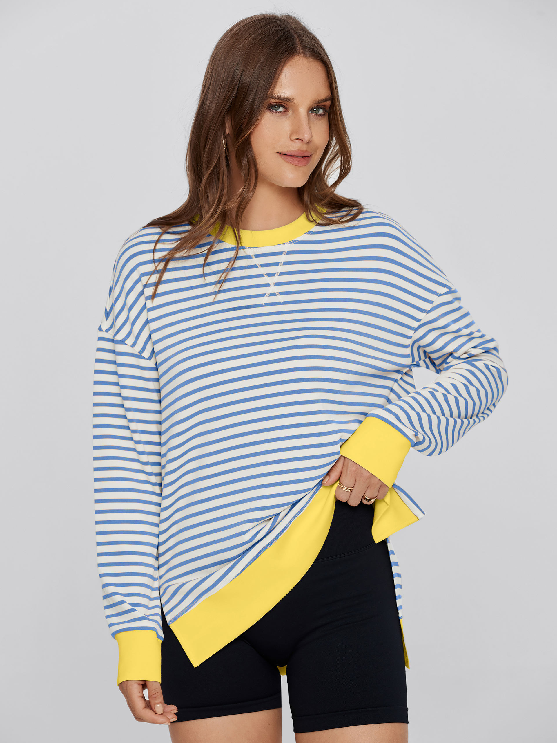 Crewneck Striped Pullover Sweatshirt
