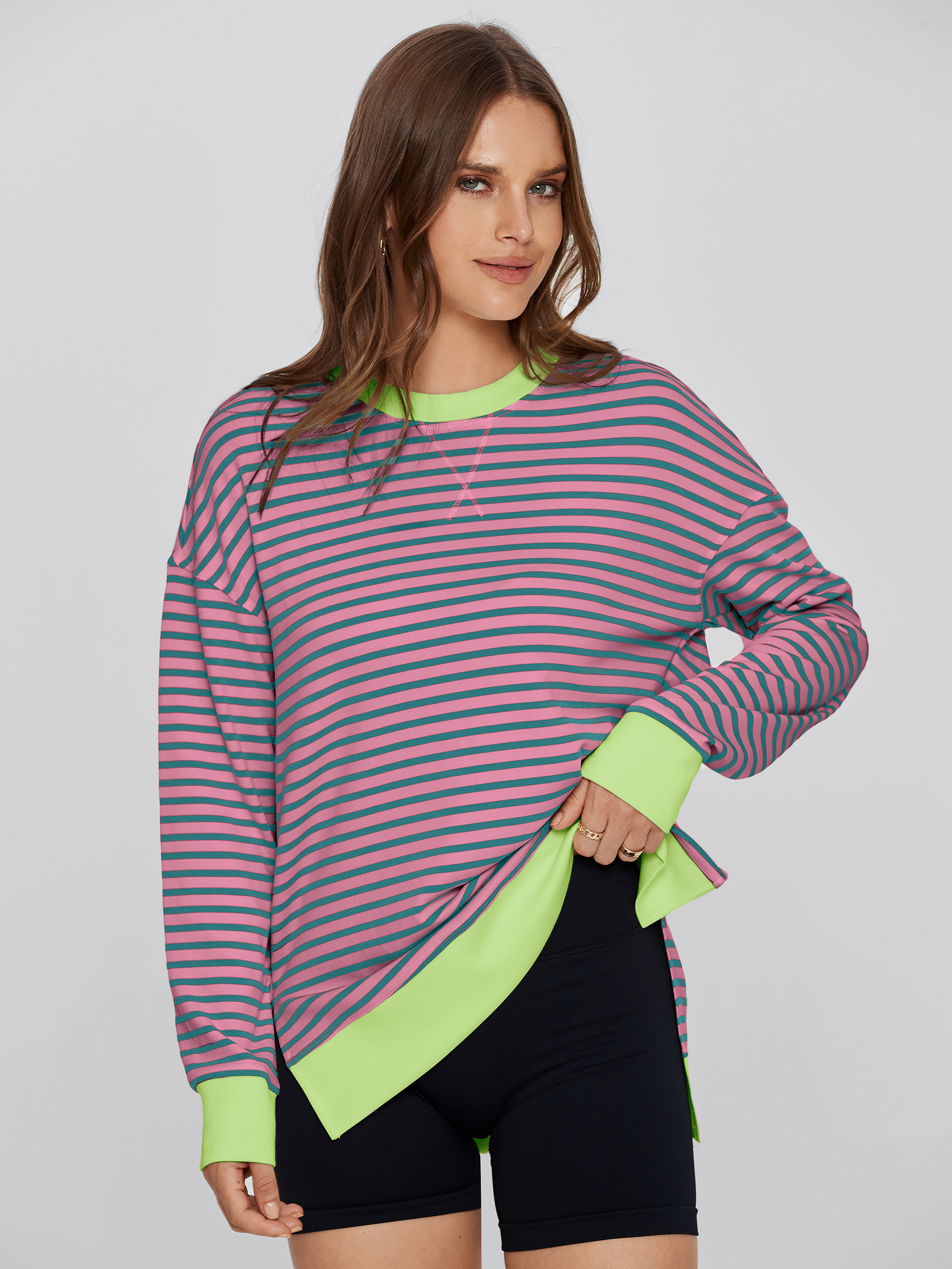Crewneck Striped Pullover Sweatshirt