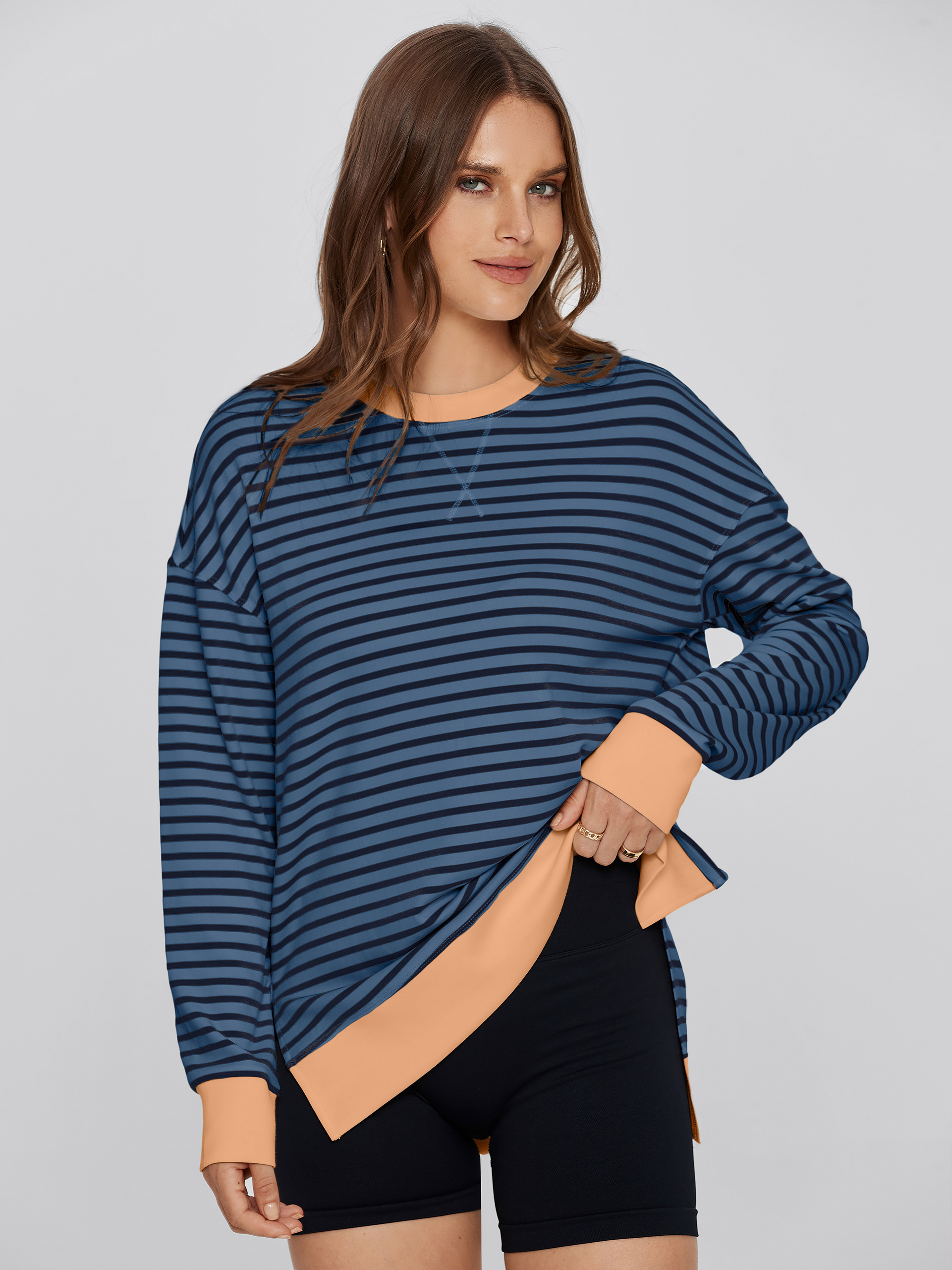 Crewneck Striped Pullover Sweatshirt