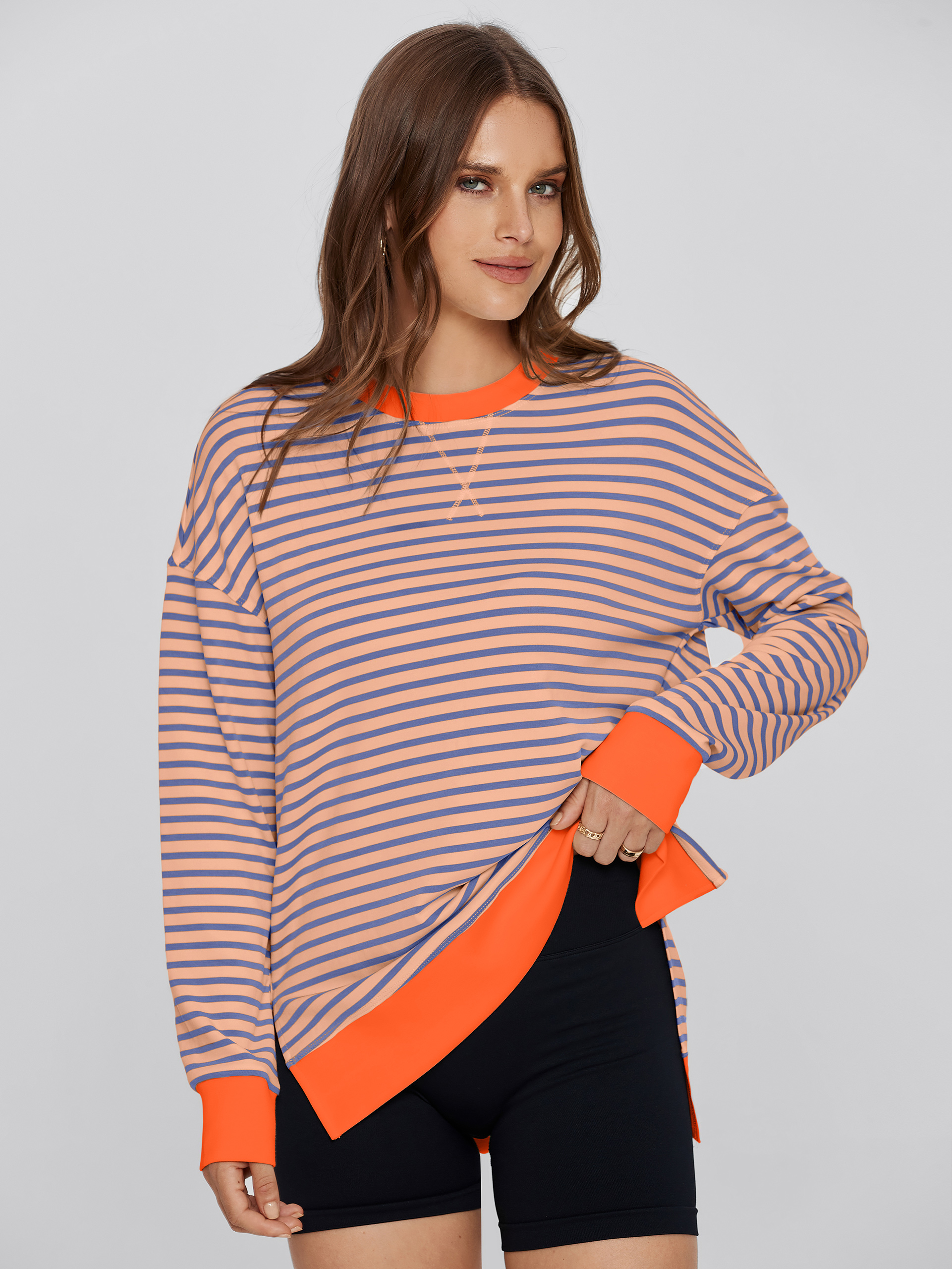 Crewneck Striped Pullover Sweatshirt