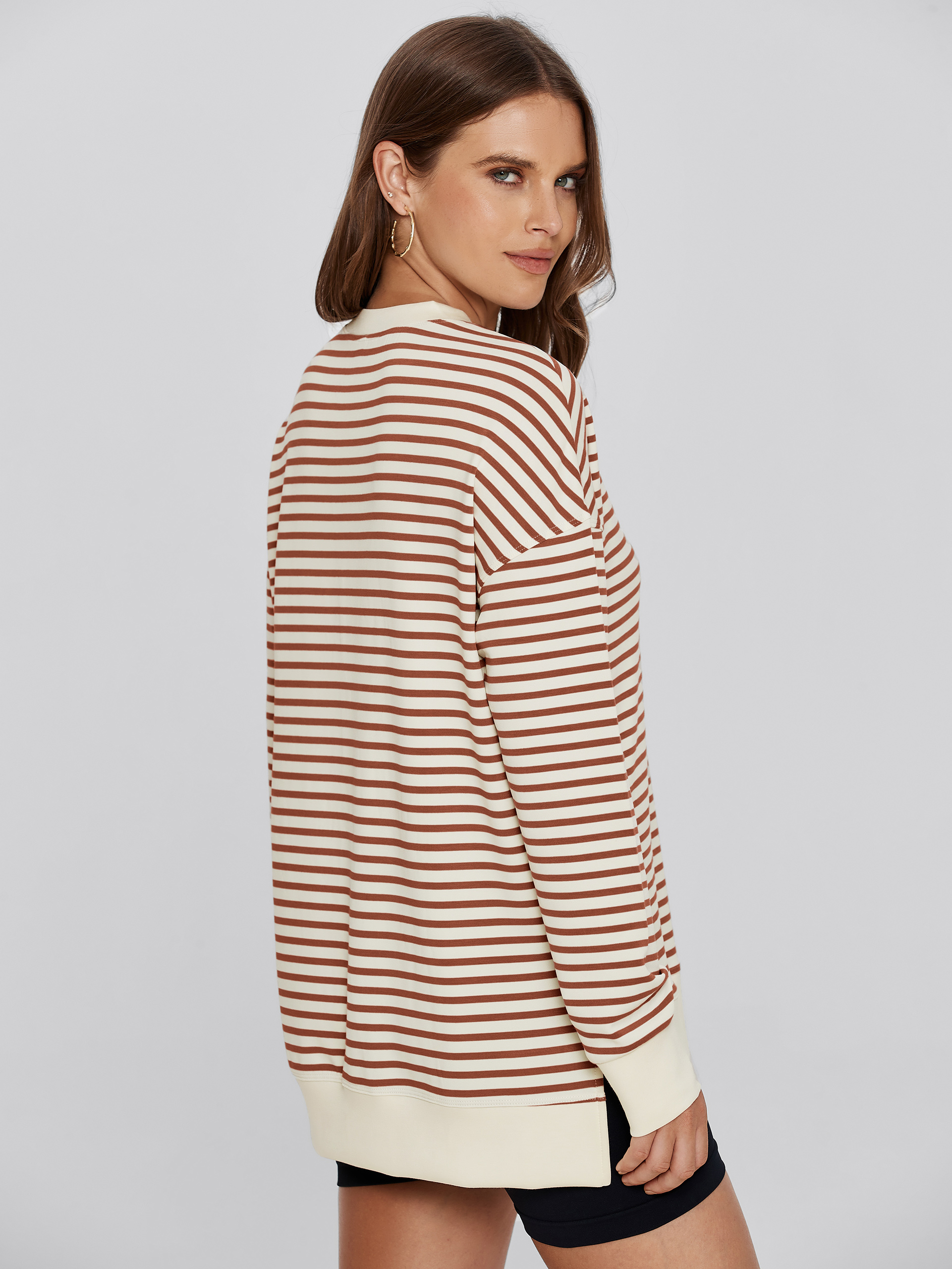 Crewneck Striped Pullover Sweatshirt