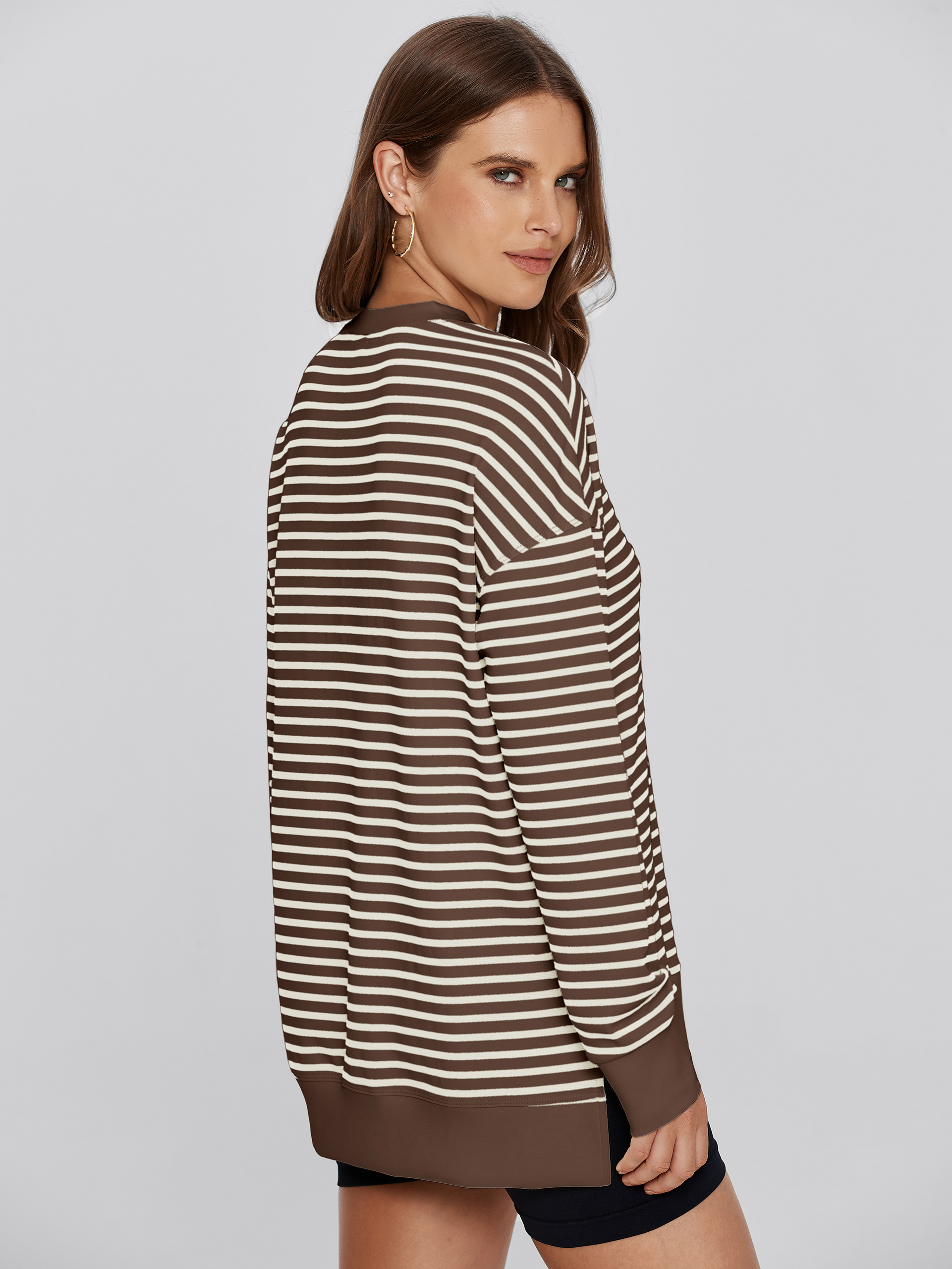 Crewneck Striped Pullover Sweatshirt