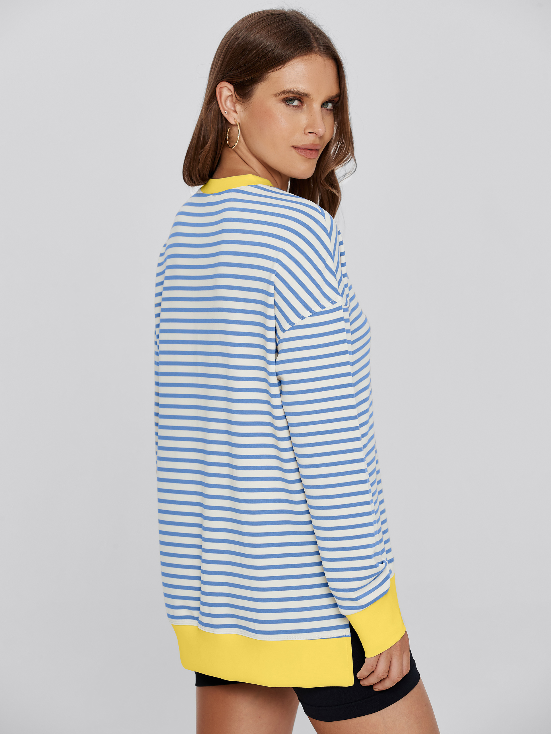 Crewneck Striped Pullover Sweatshirt