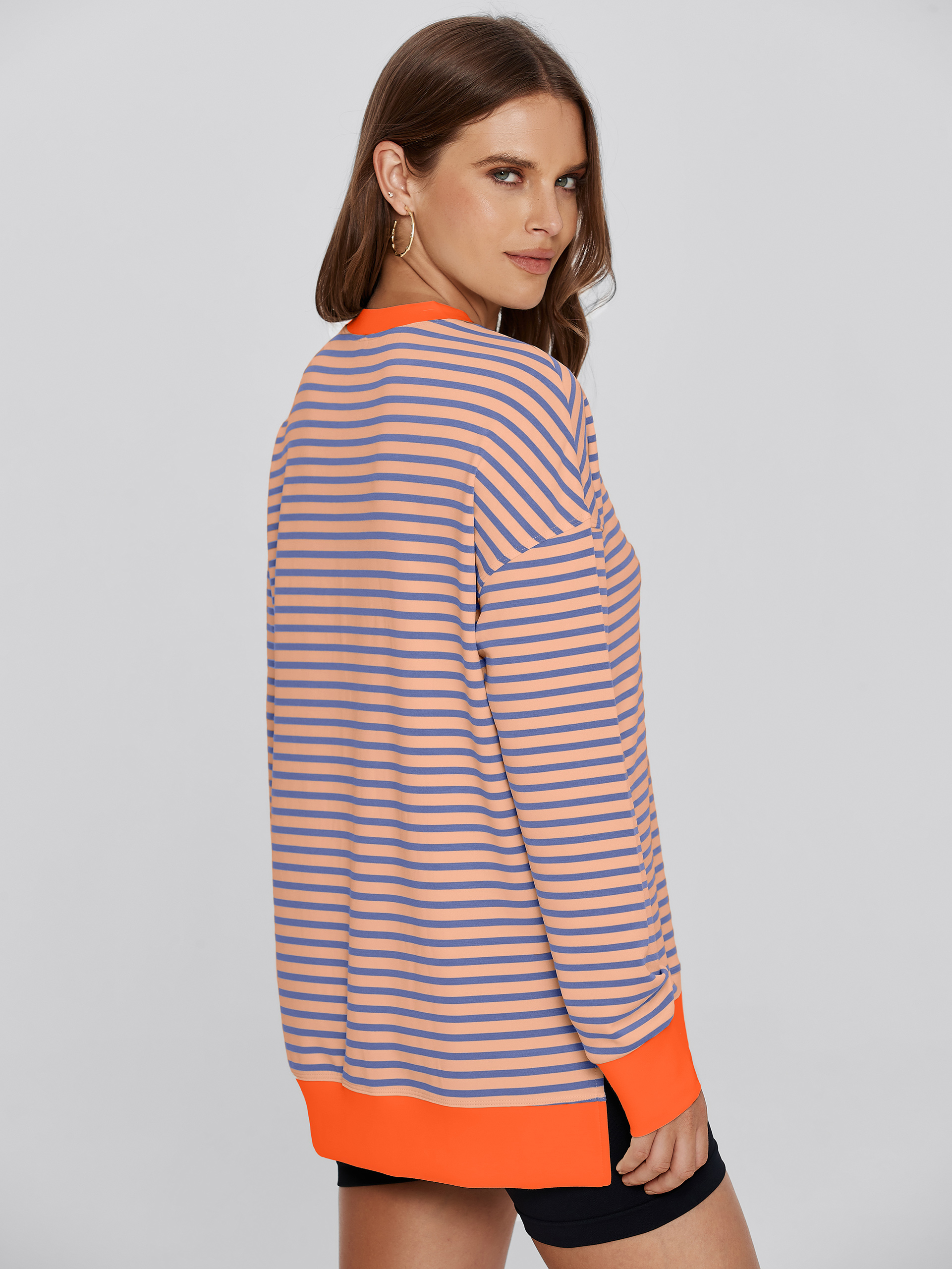Crewneck Striped Pullover Sweatshirt