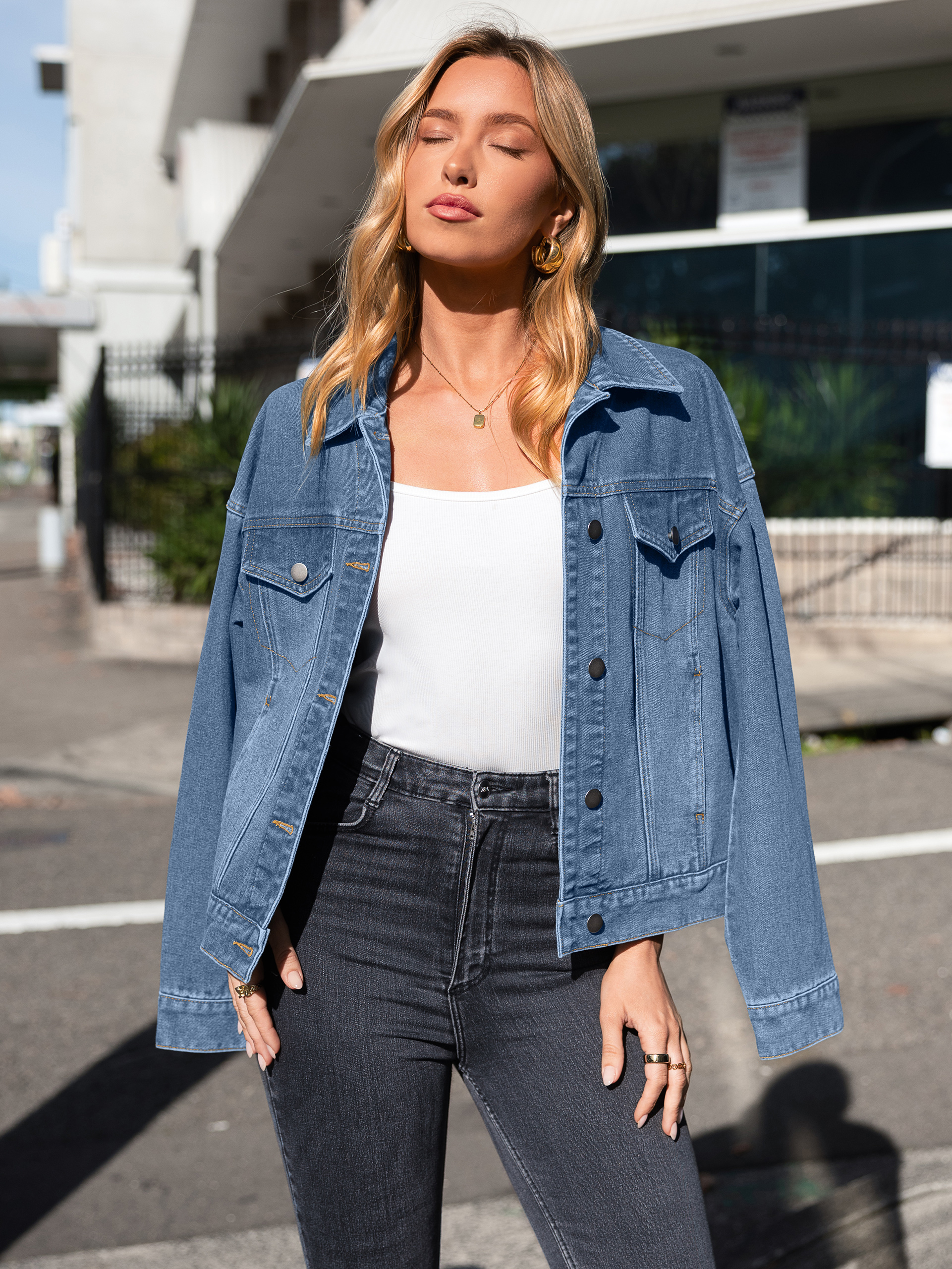 Trendy Button Down Cropped Western Jean Jacket