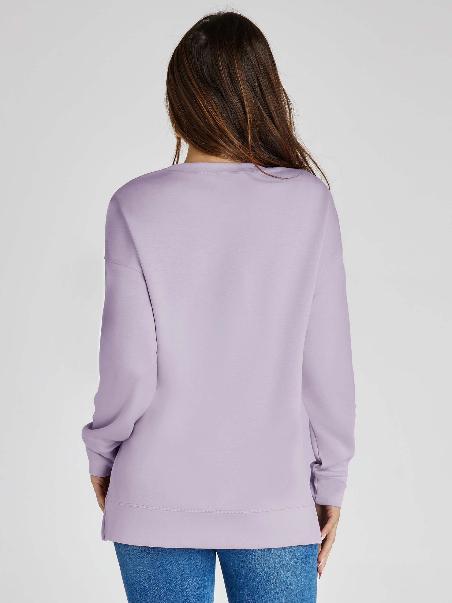 Crewneck Raglan Long Sleeve Loose Sweatshirt - Purple