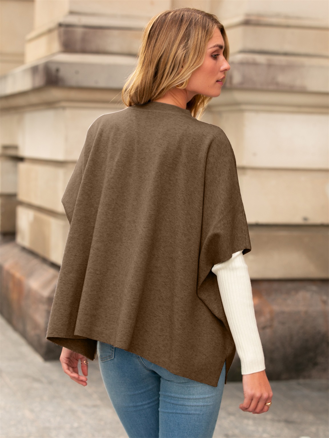 Oversized Batwing Sleeves Knit Cardigan Sweater - Coffee Brown