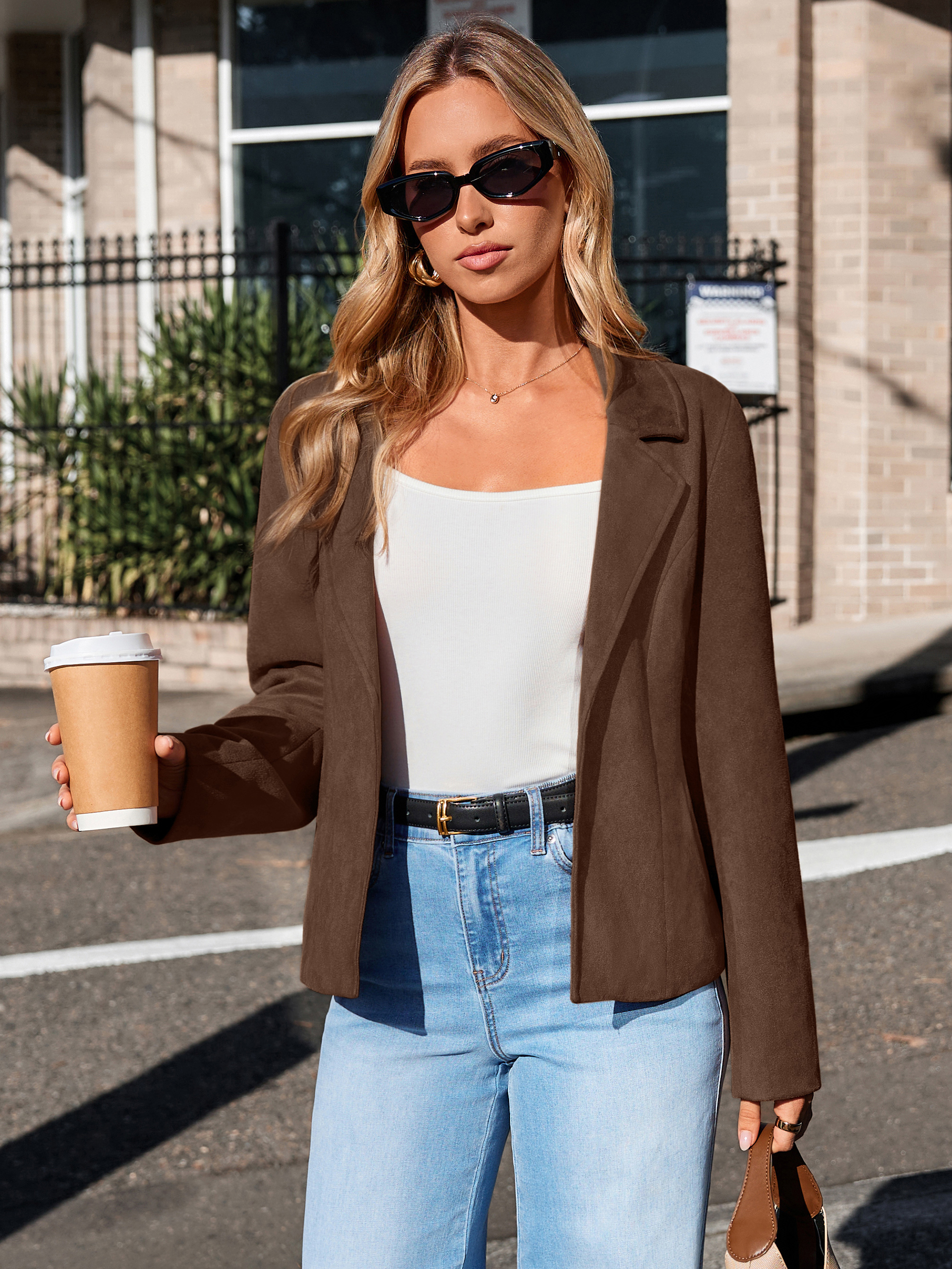 Lapel Collar Cropped Faux Suede Moto Jacket