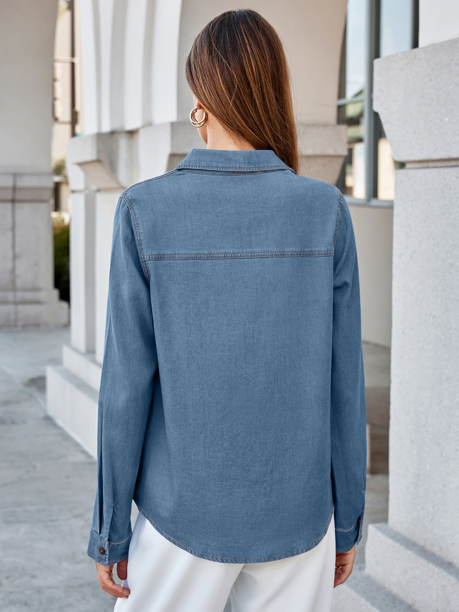Stretch Lyocell Denim Button Down Shirt