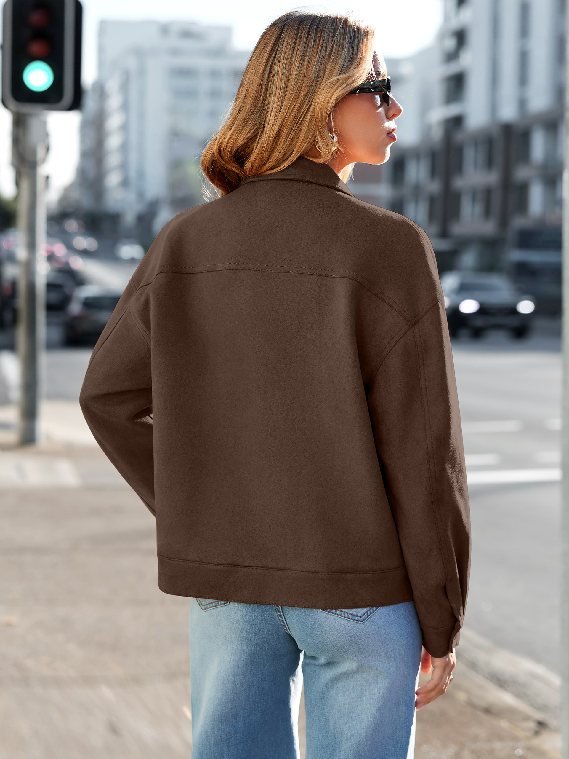 Faux Suede Button Down Cropped Jacket