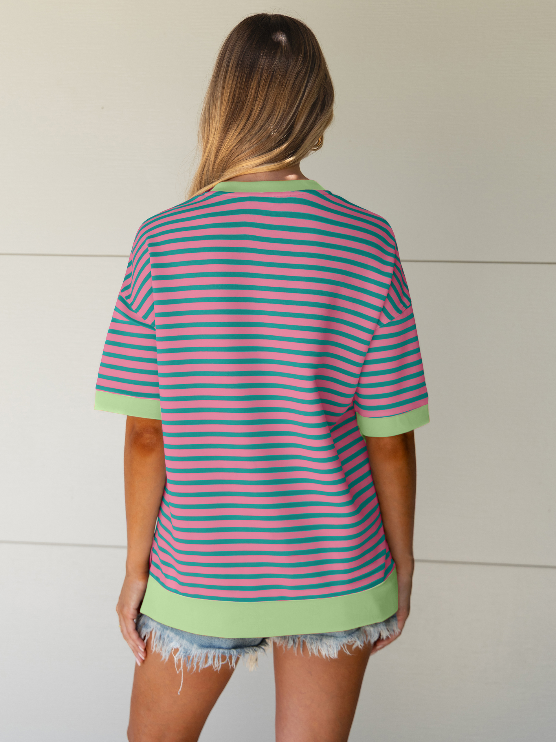 Striped Color Block Drop Shoulder Casual T-Shirt